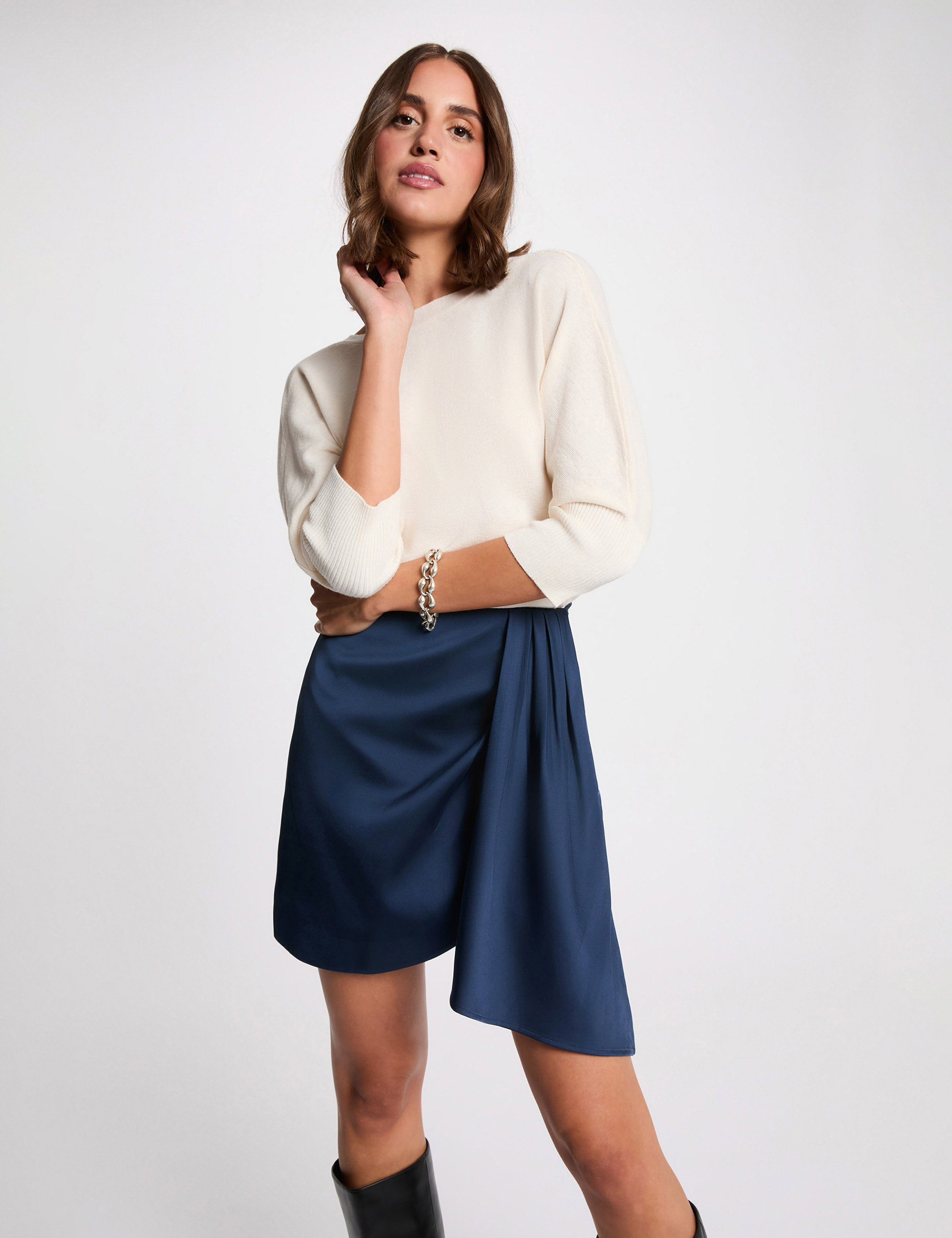 Satin short skirt petroleum blue women
