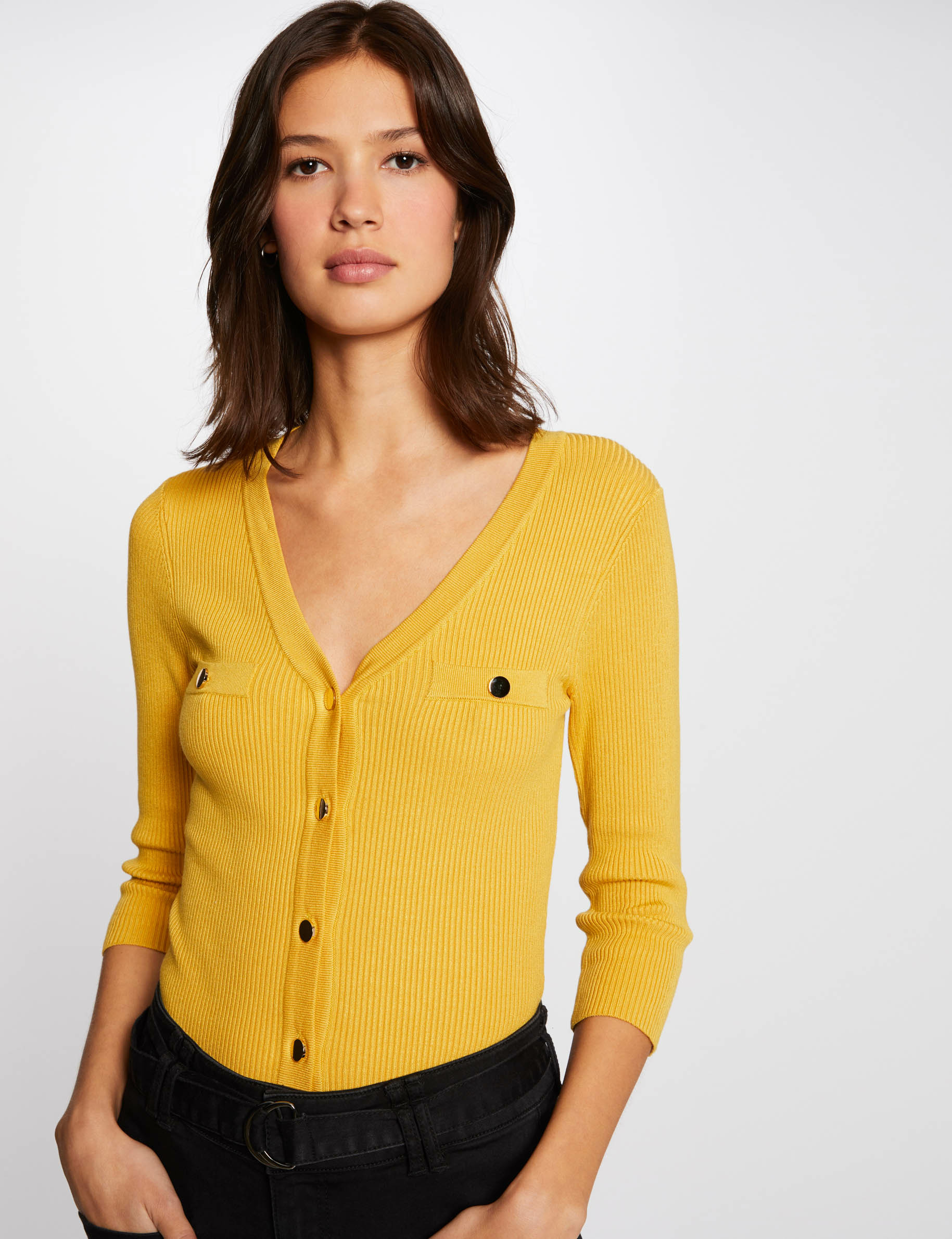 Buttoned 3/4-length sleeved jumper yellow ladies'