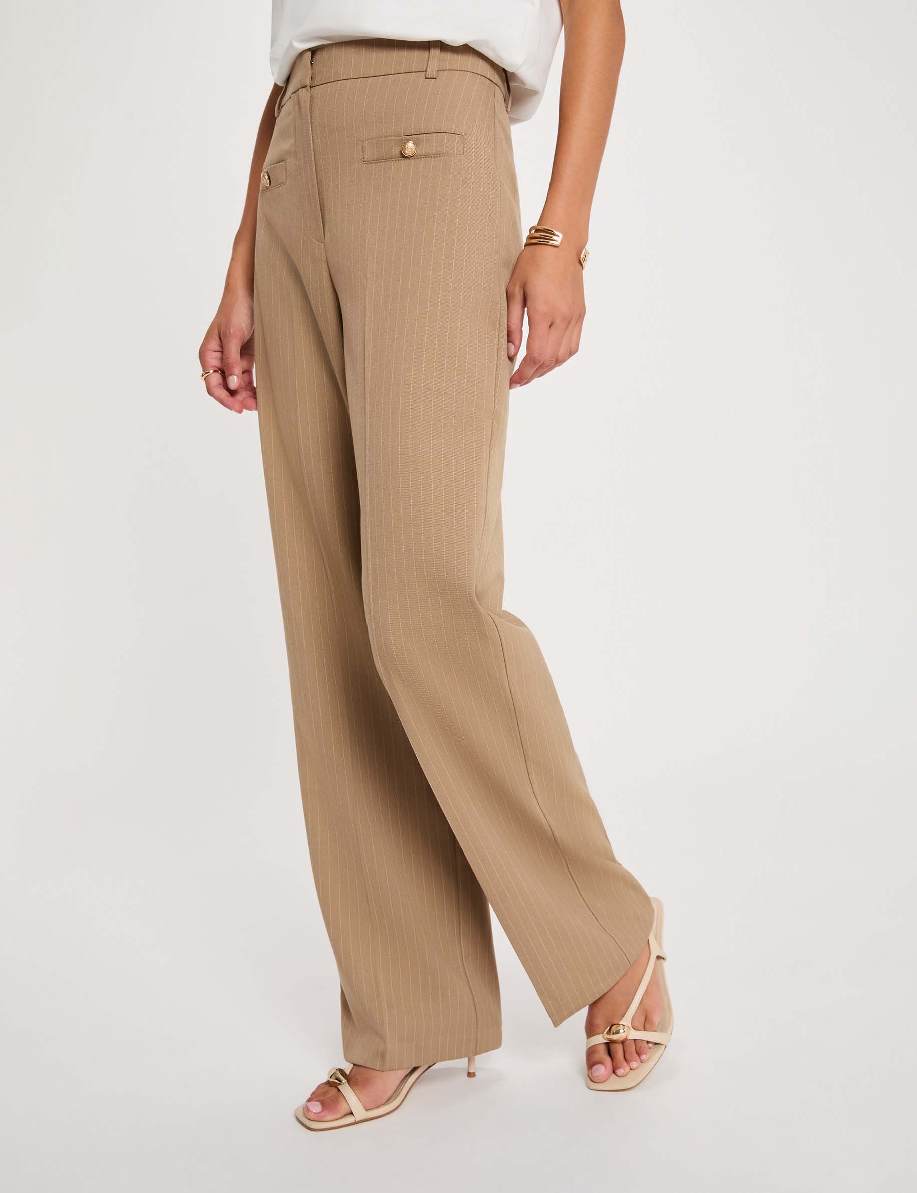 High-waisted straight trousers taupe women