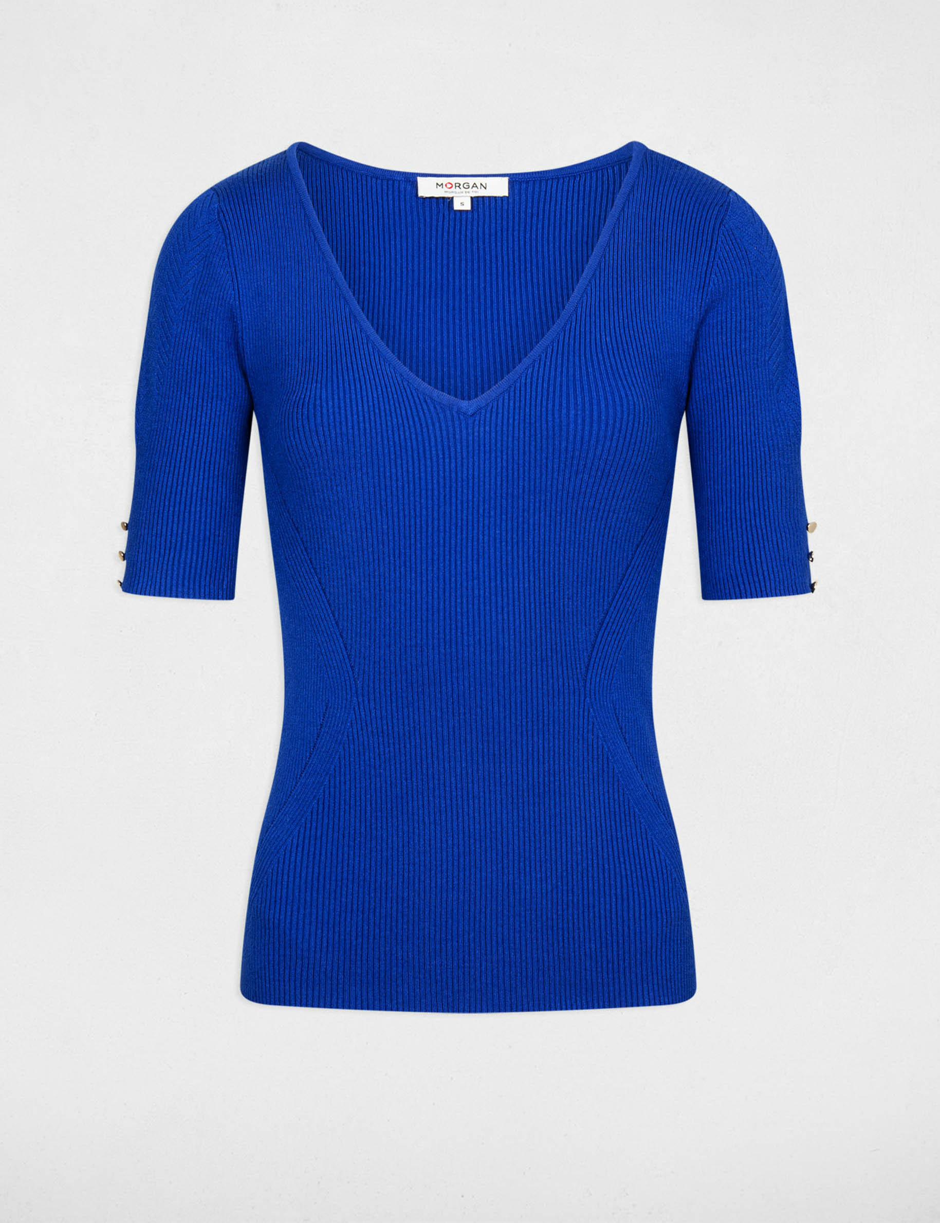 Jumper V-neck and short sleeves electric blue ladies'