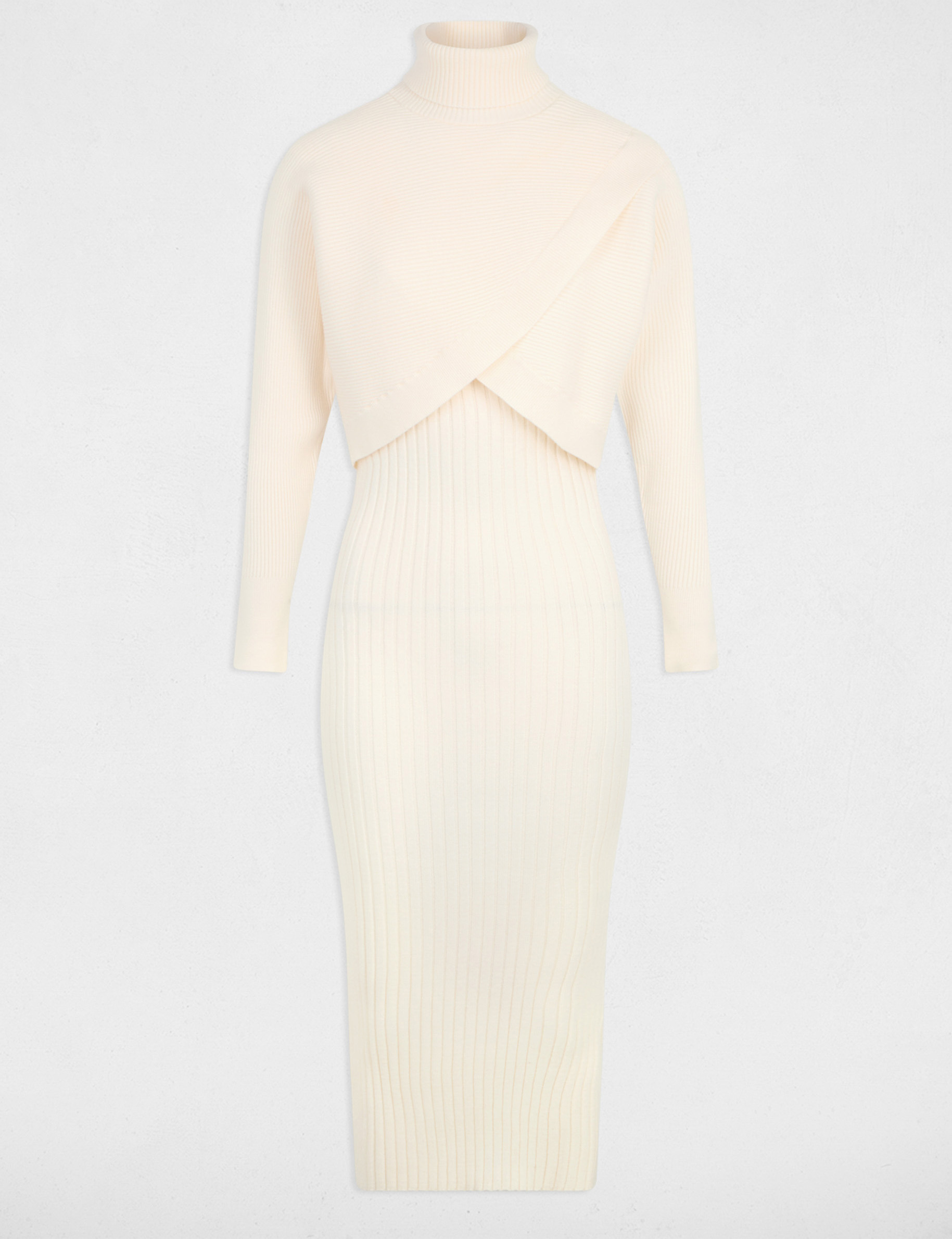Robe ajustée col roulé ivoire femme