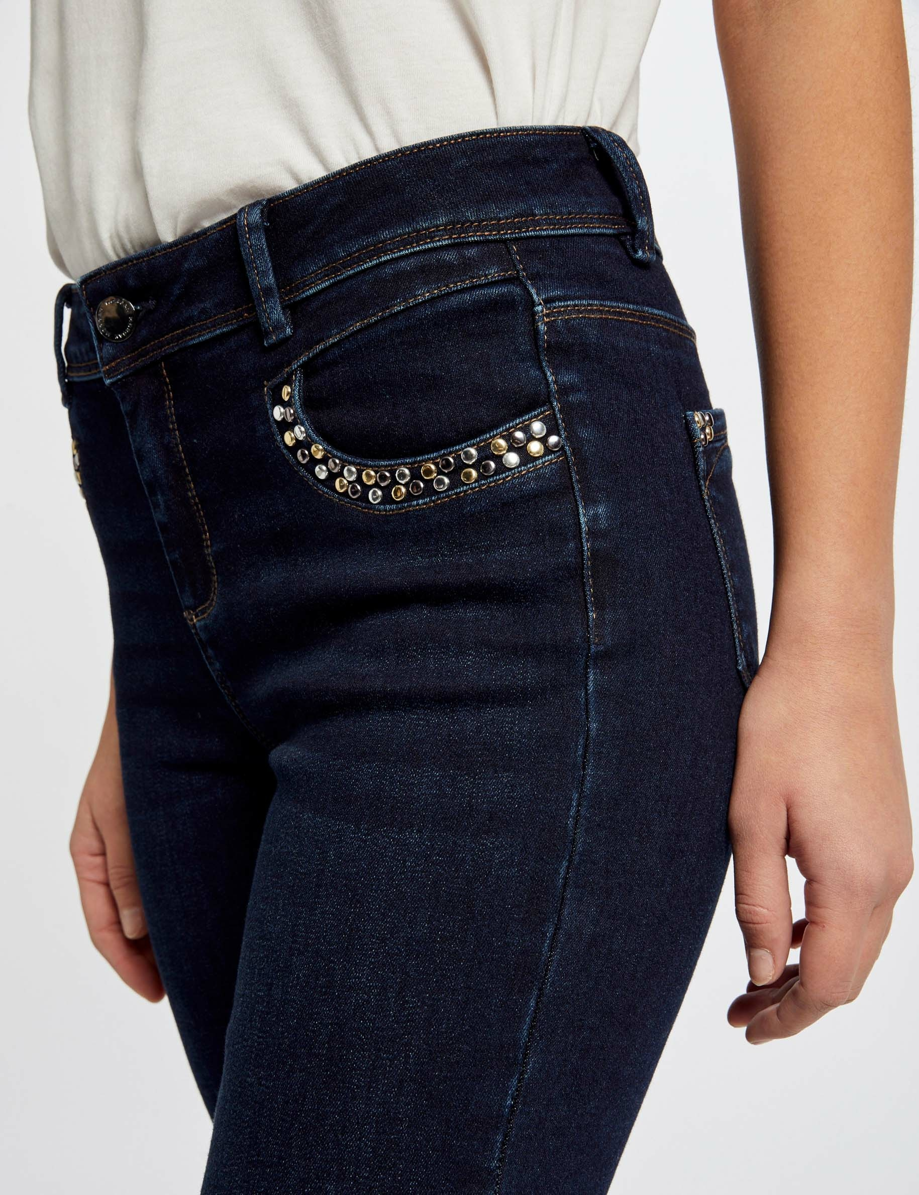 Slim jeans with studded pockets raw denim ladies'