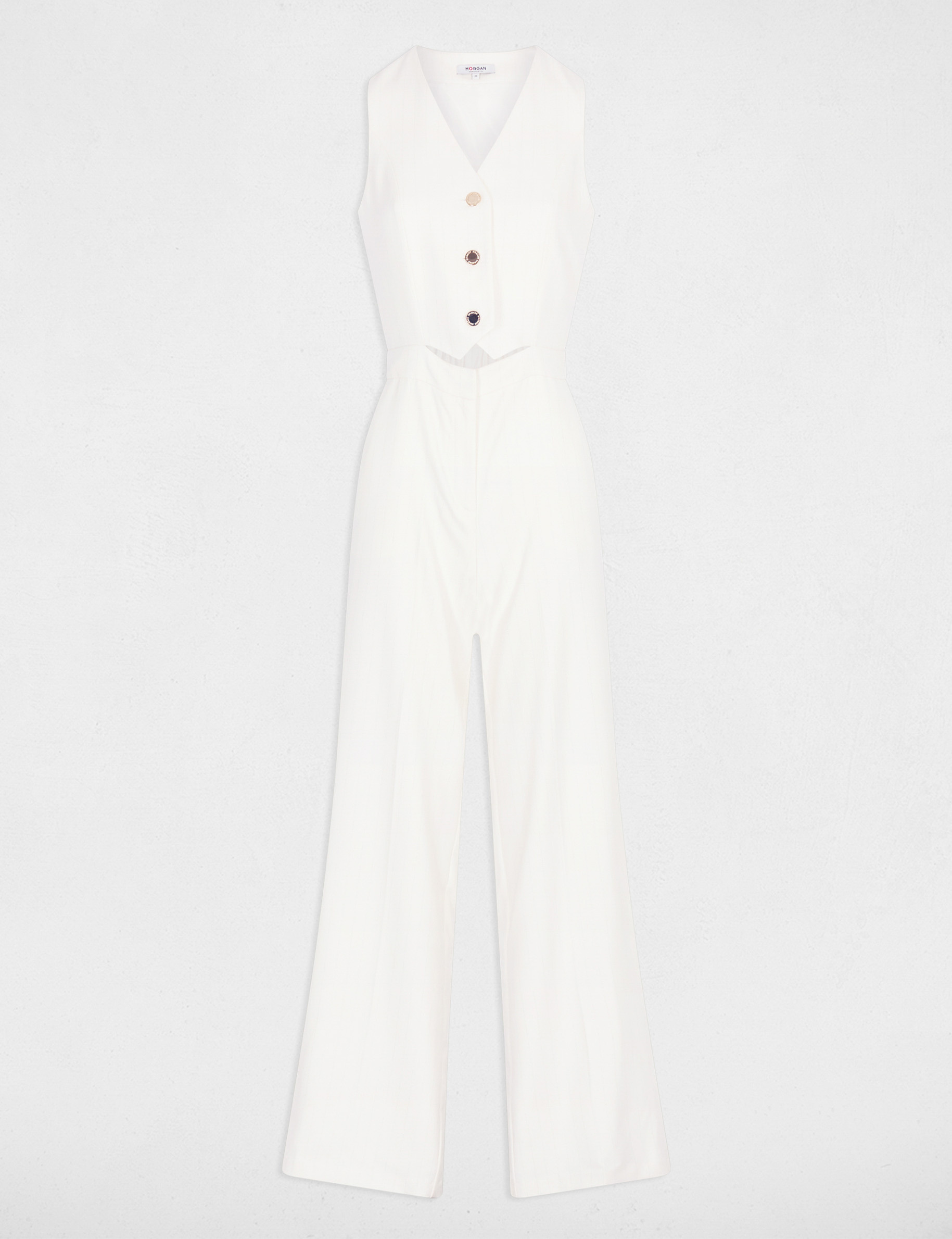 Wide-leg jumpsuit with V-neck white women