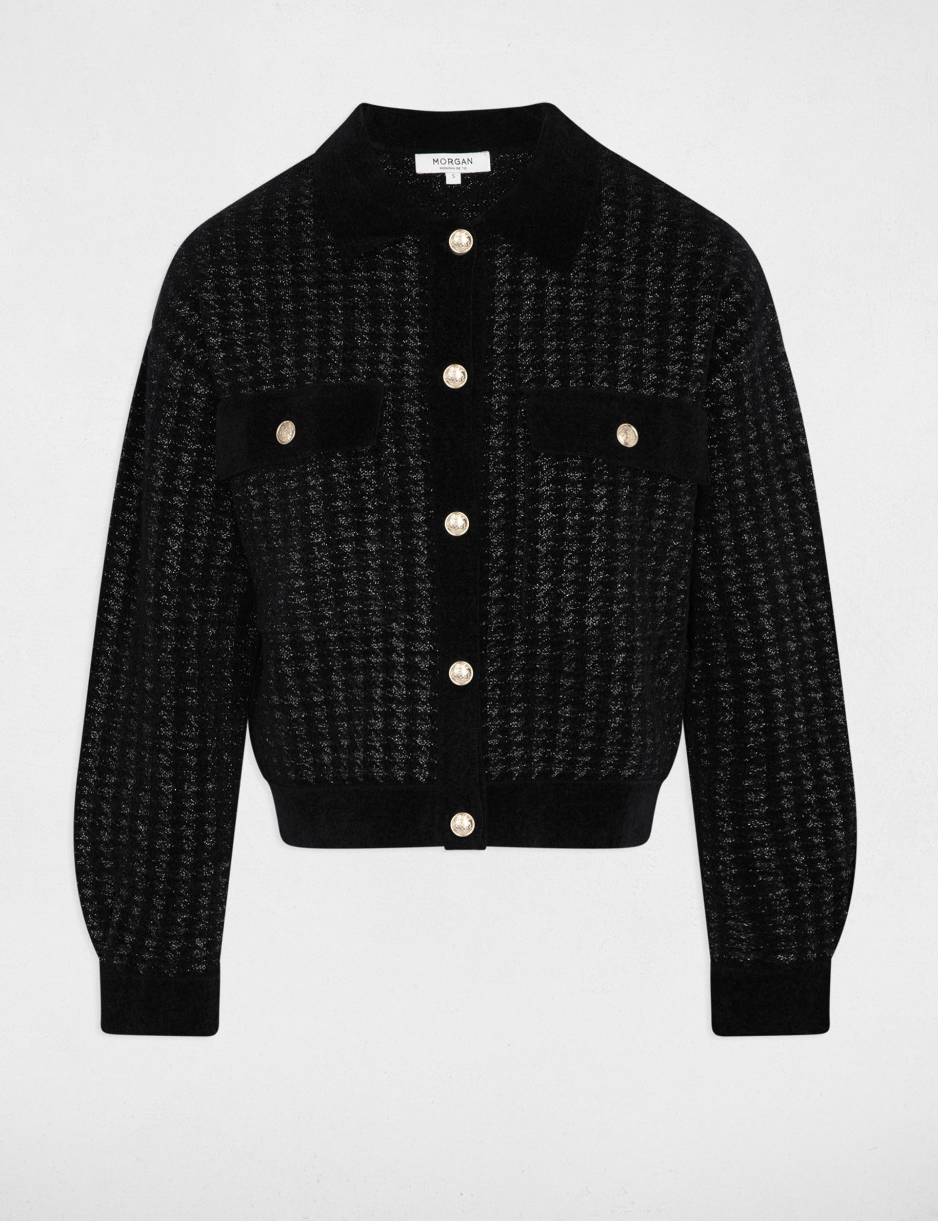 buttoned cardigan lapel collar black women Buttoned cardigan lapel collar black women