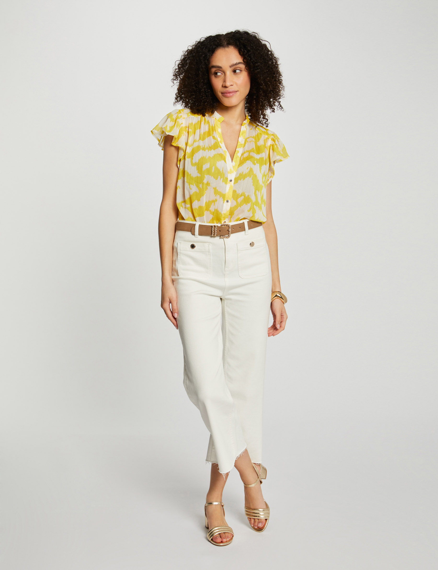 Printed blouse with V-neck multico ladies'