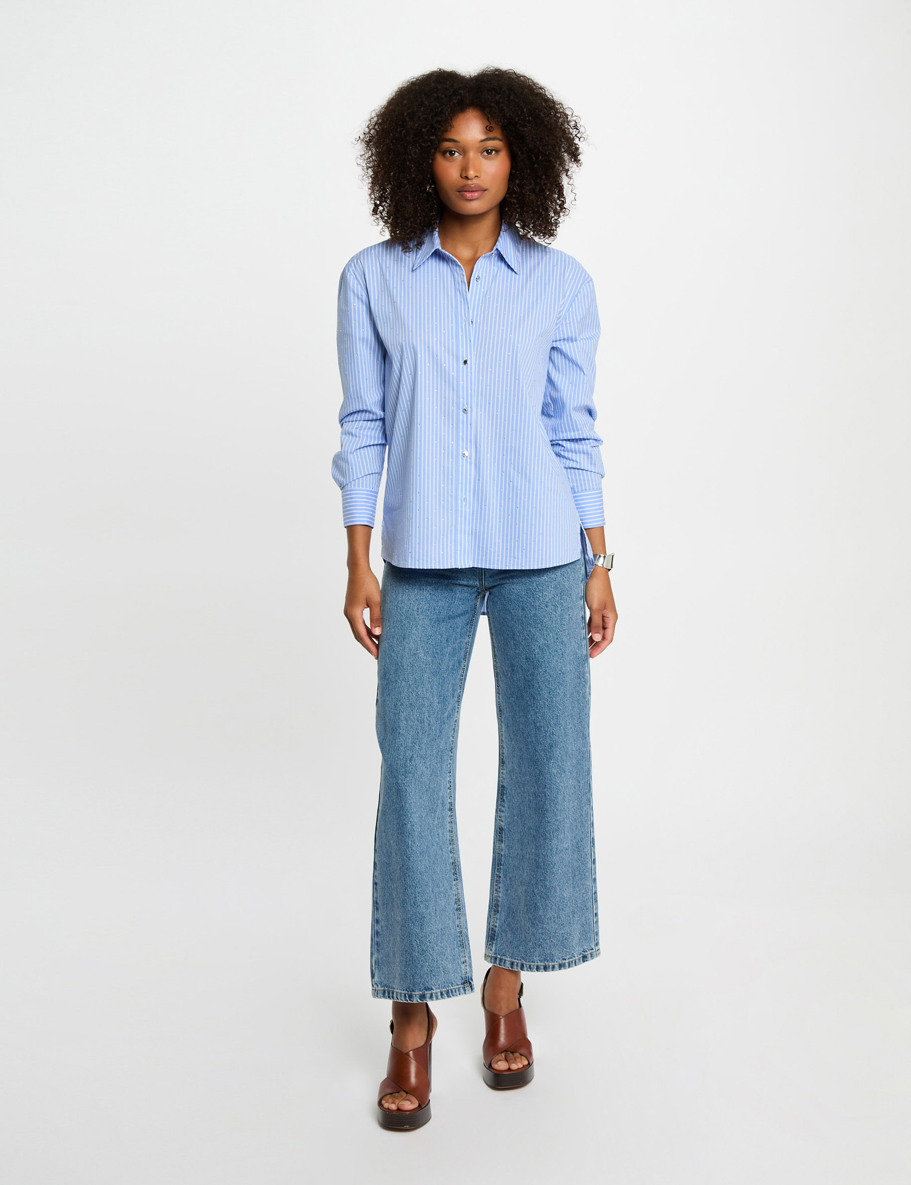 striped long sleeved shirt sky blue women Striped long-sleeved shirt sky blue women
