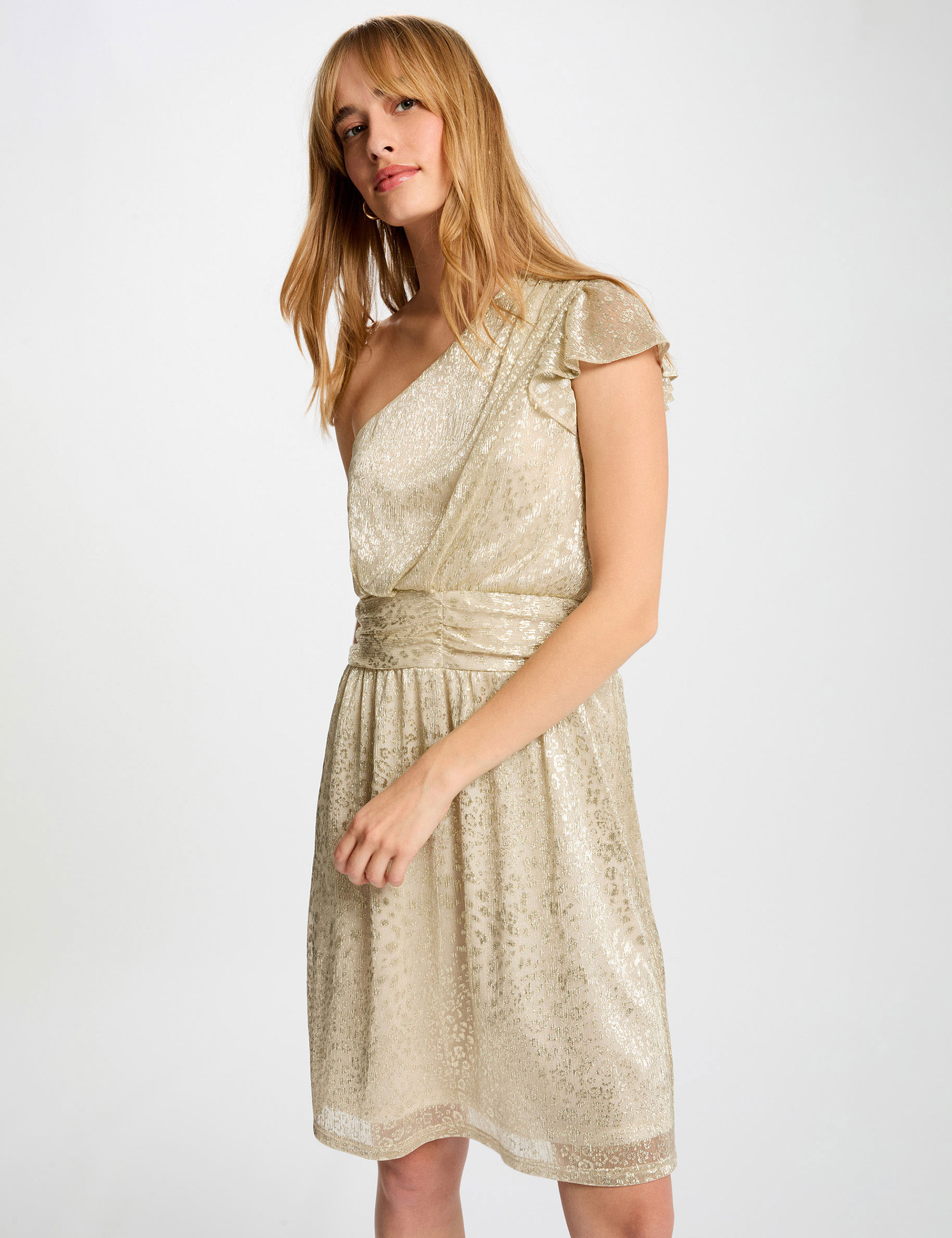 Asymmetric voile dress gold yellow women