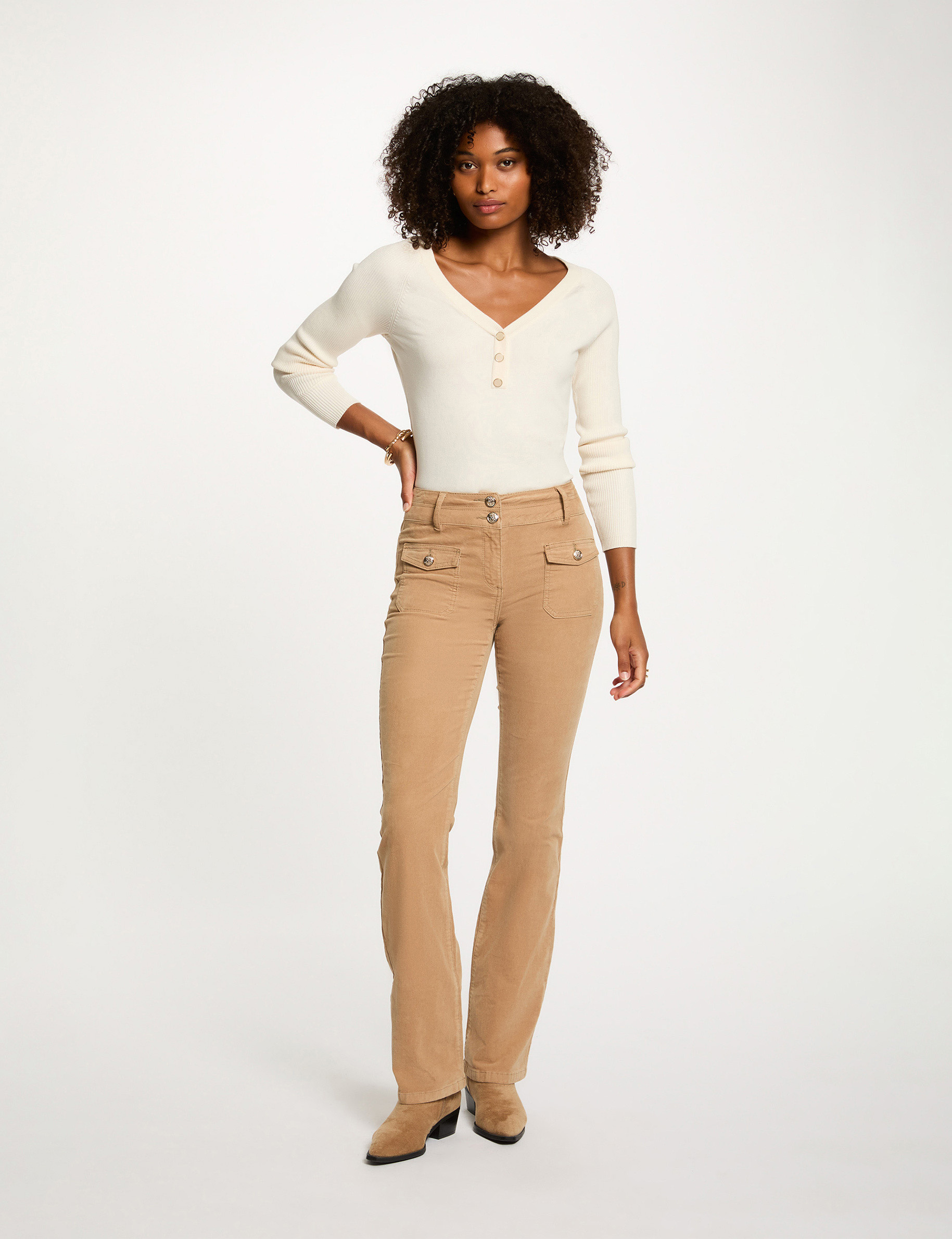 pantalon ajuste velours sable femme Pantalon ajusté velours sable femme