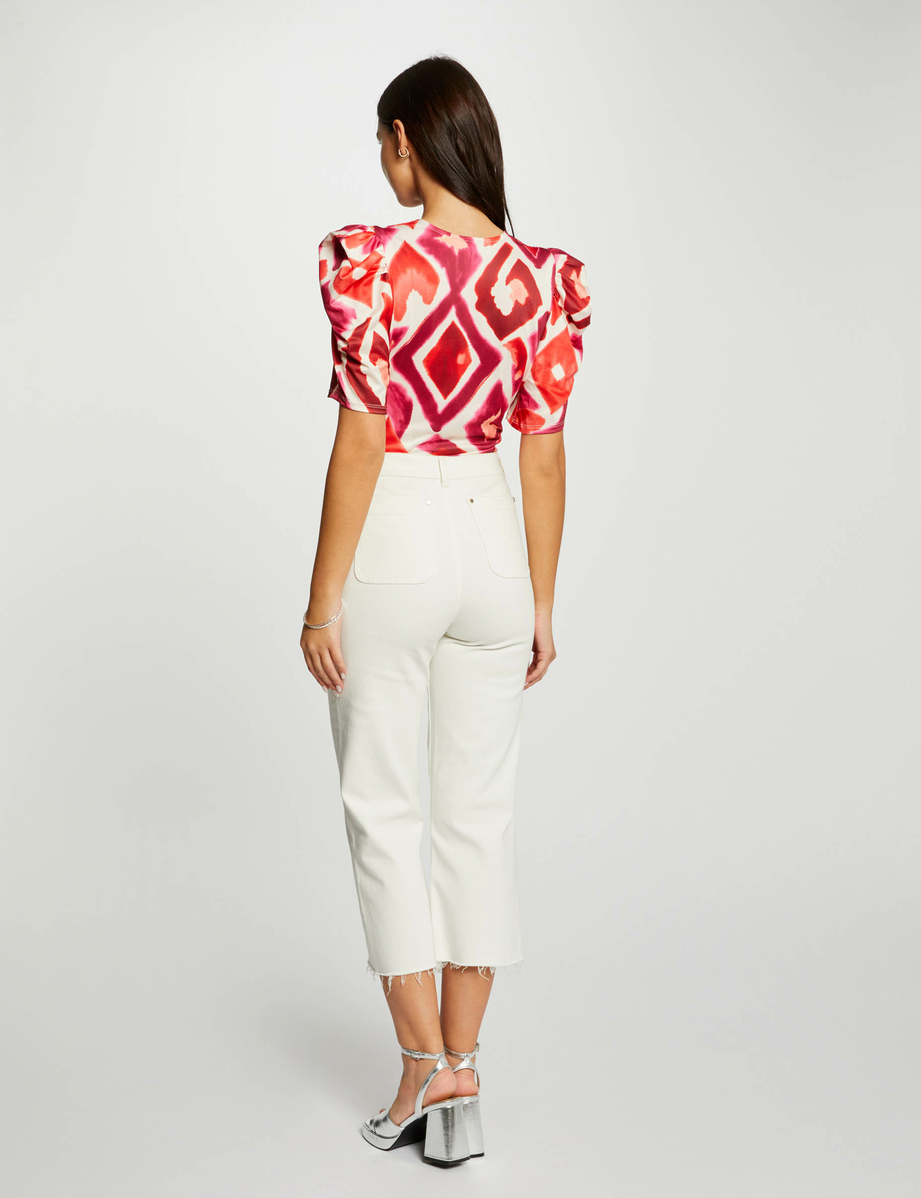 Printed top short sleeves multico ladies'