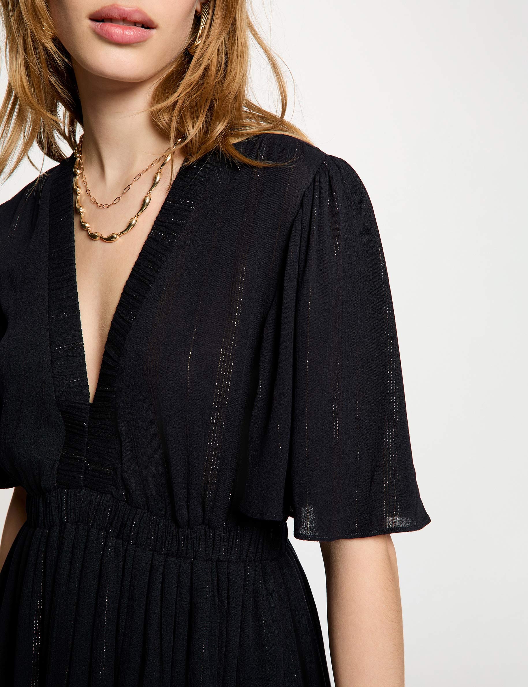 Long dress with v-neck navy blue women