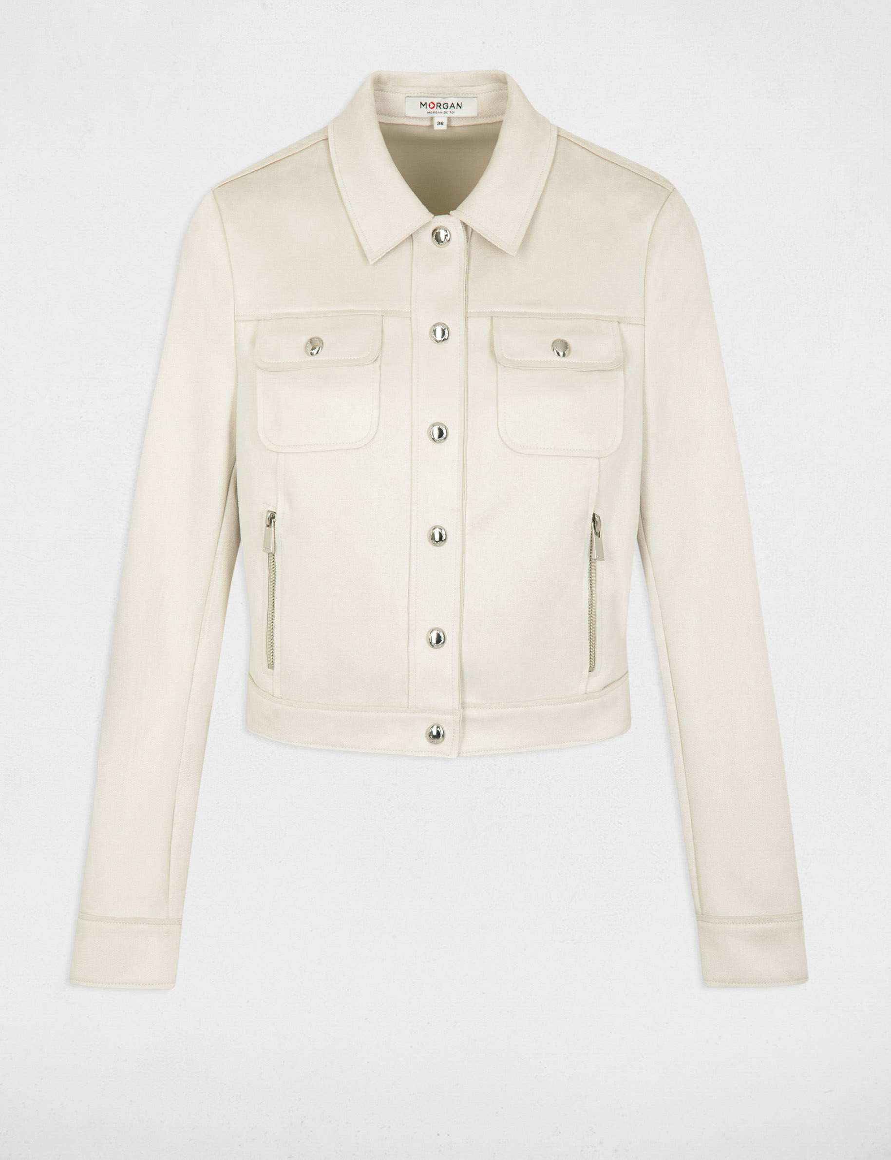 Buttoned suede jacket medium ecru ladies'