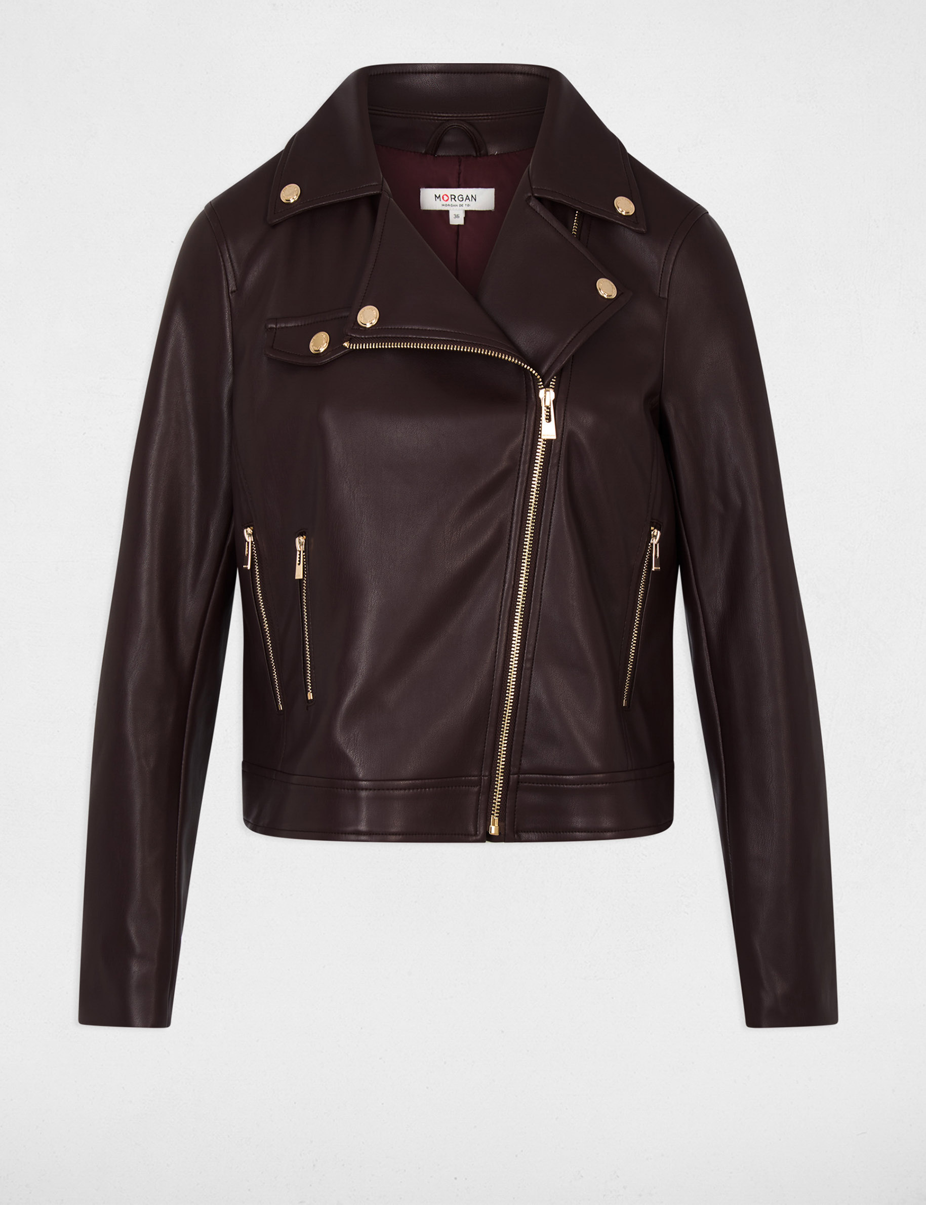 Fitted faux leather jacket bordeaux women
