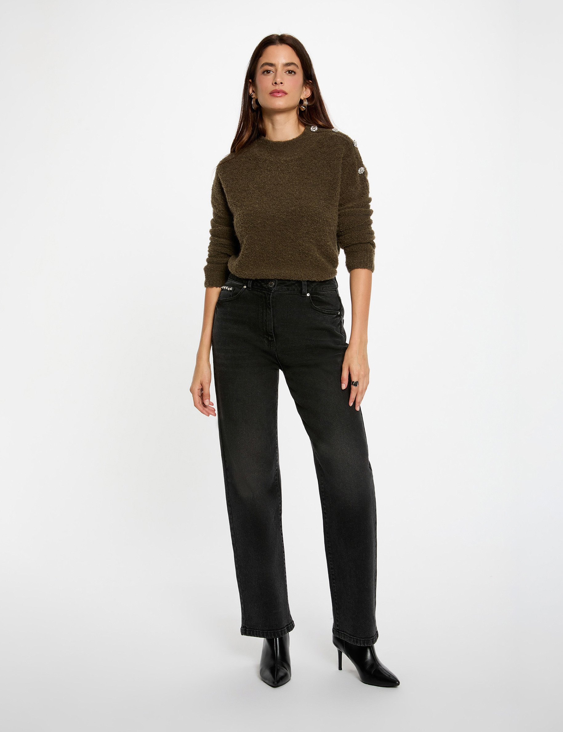 jumper high collar and buttons khaki green women Jumper high collar and buttons khaki green women