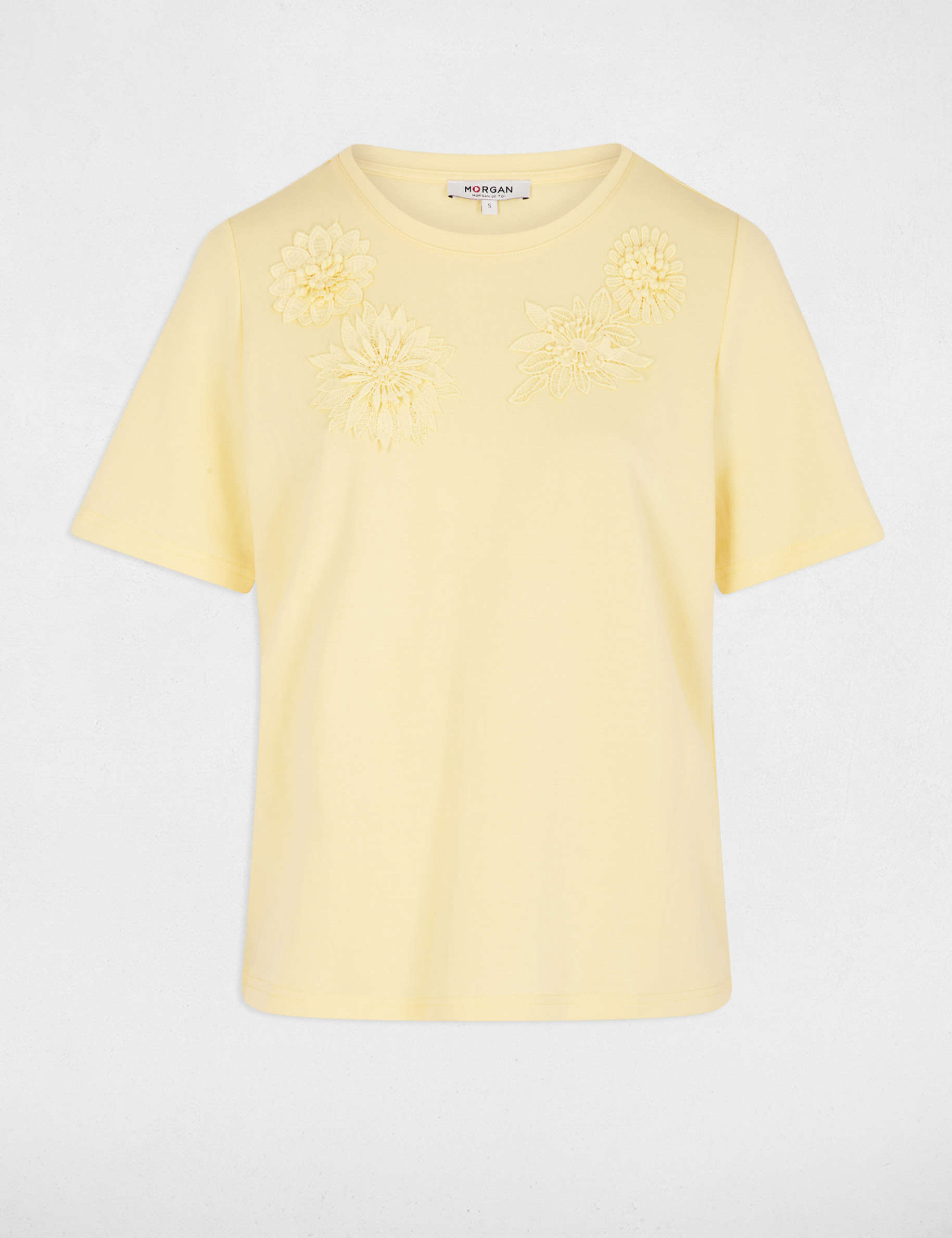 Straight t-shirt with round neck pastel yellow women