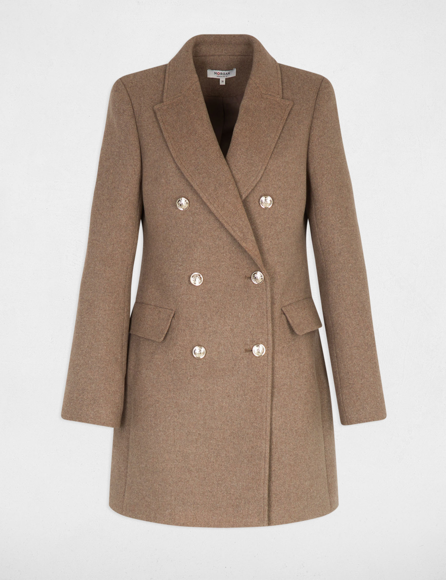 mi length coat with buttons taupe women Mi-length coat with buttons taupe women