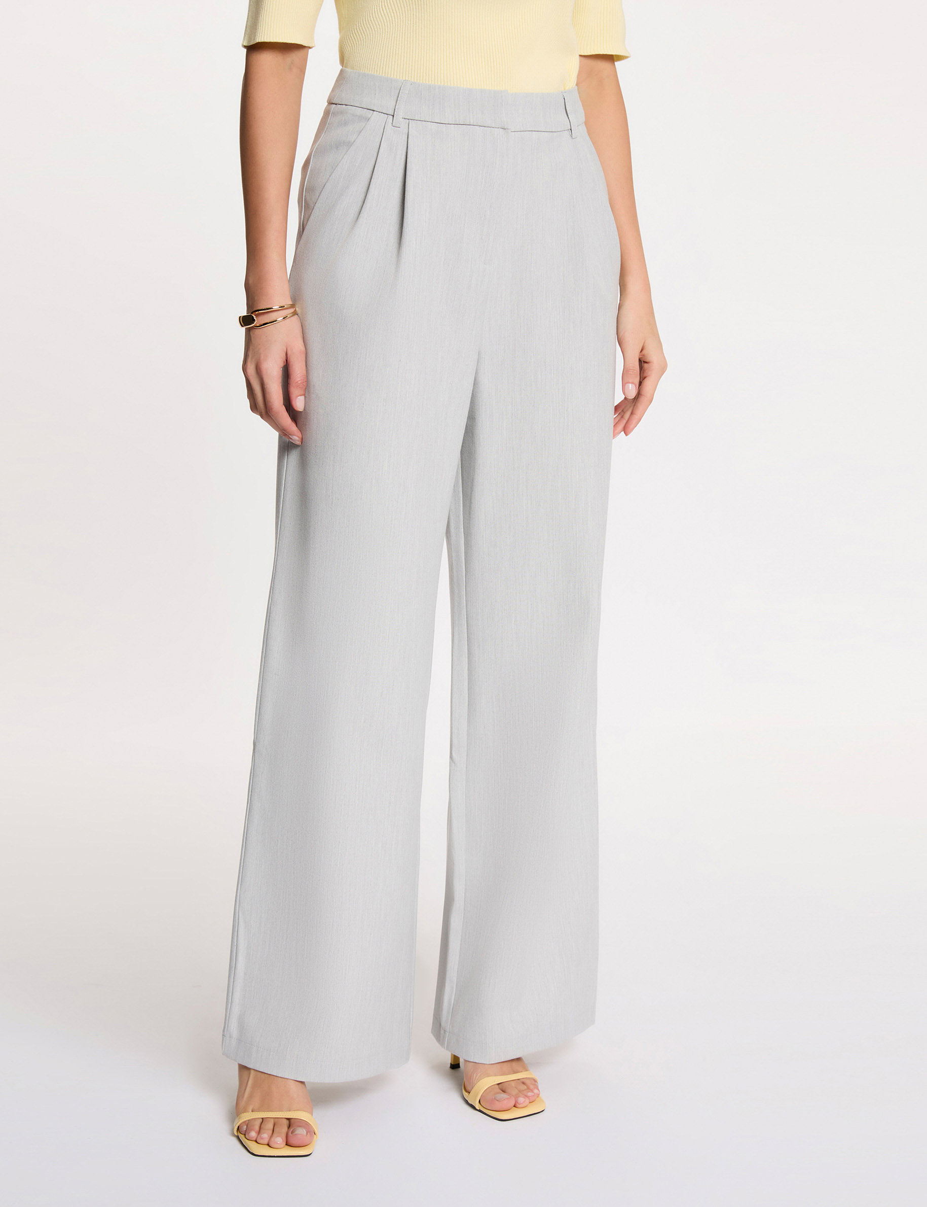High-waisted wide-leg trousers light grey women