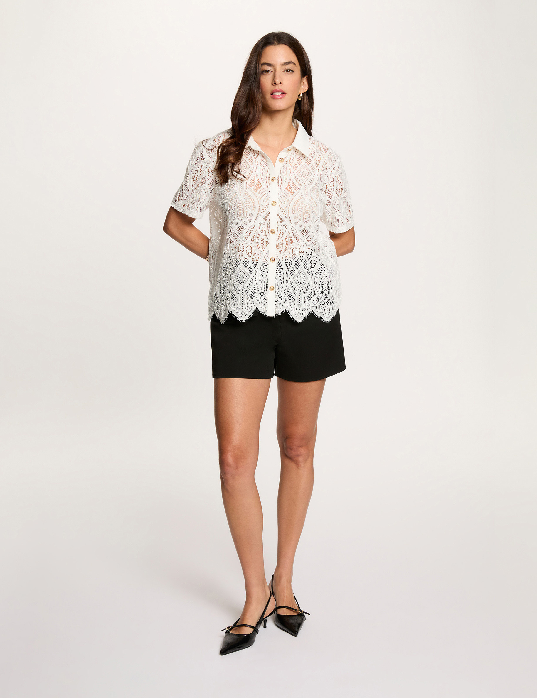 Lace shirt with notch collar white women