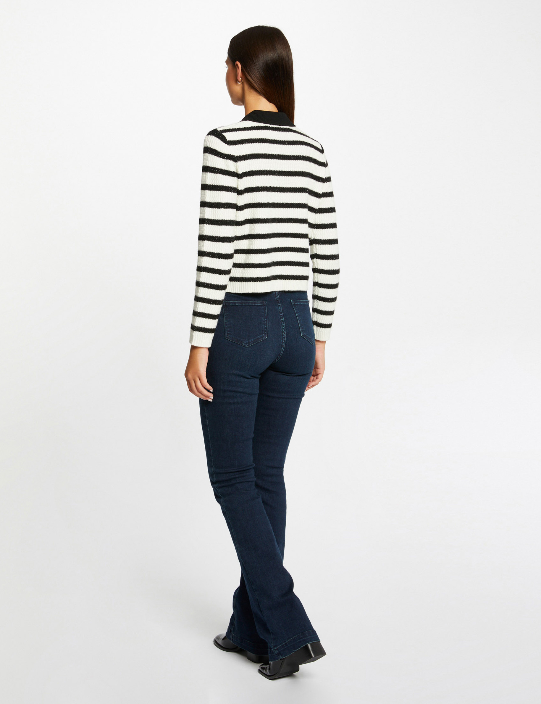 Buttoned straight cardigan with stripes ecru ladies'