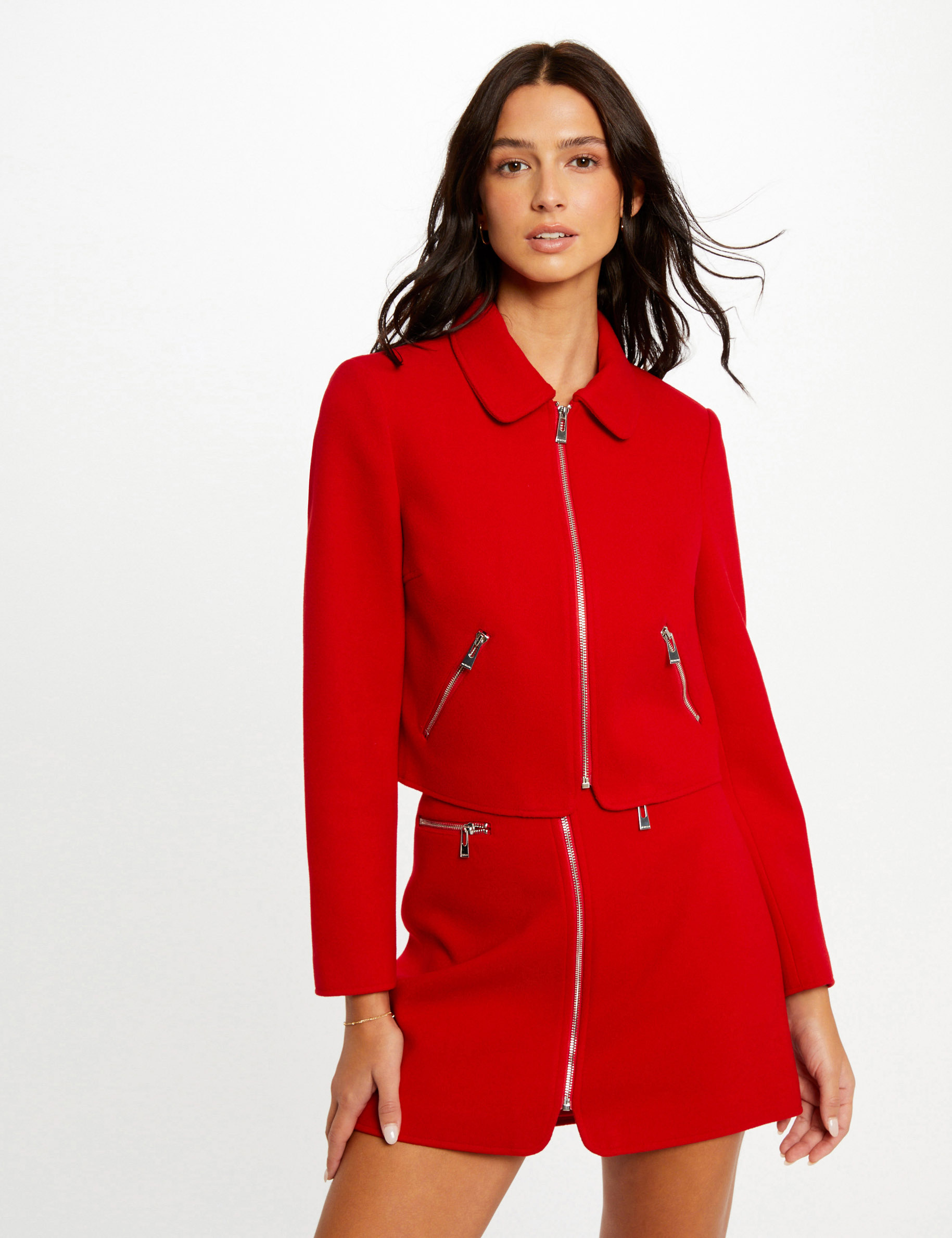 Straight zipped jacket red ladies'