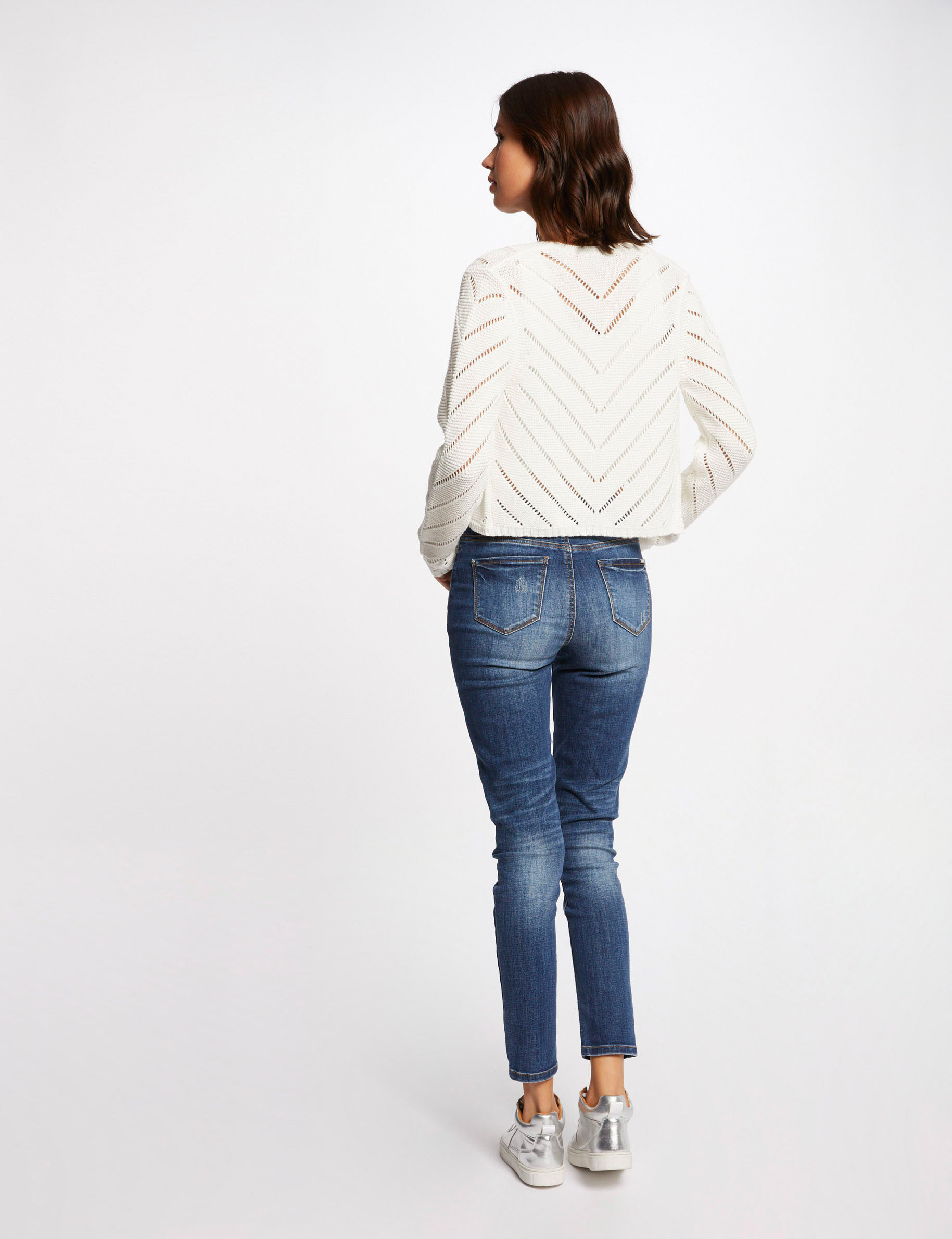 long sleeved cardigan openwork details ecru women Long-sleeved cardigan openwork details ecru women