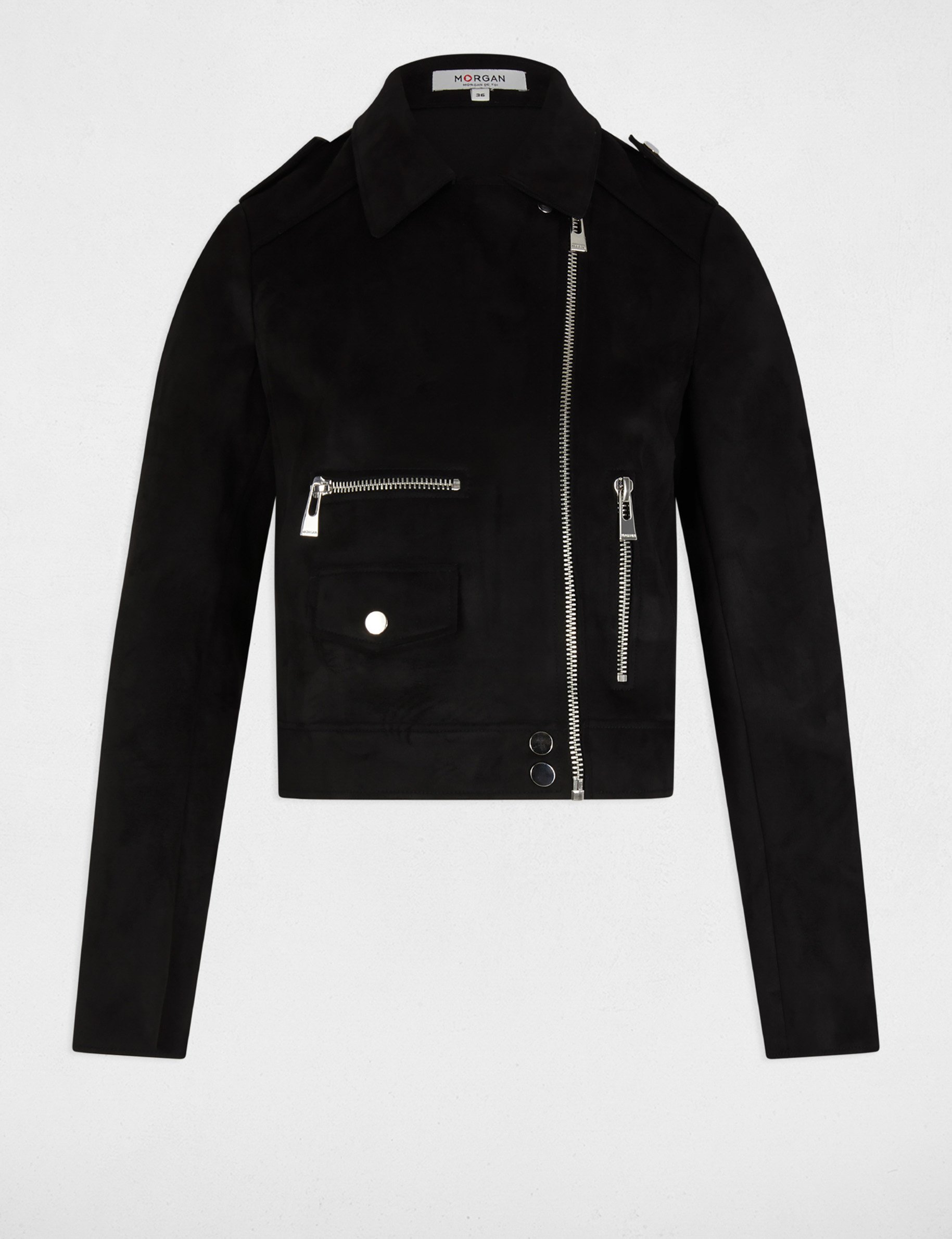 zipped short suede jacket black women Zipped short suede jacket black women