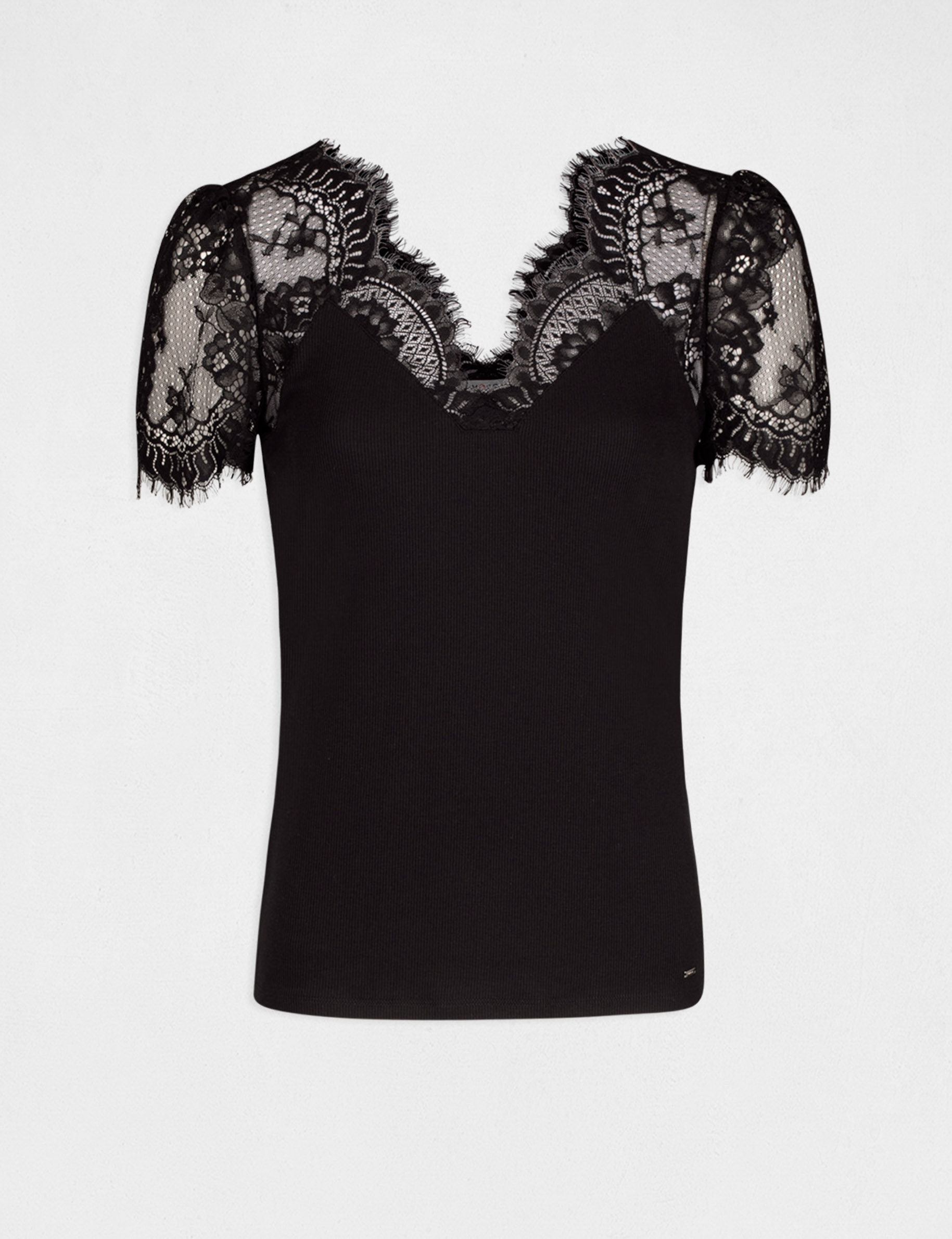 Short-sleeved t-shirt with lace black women