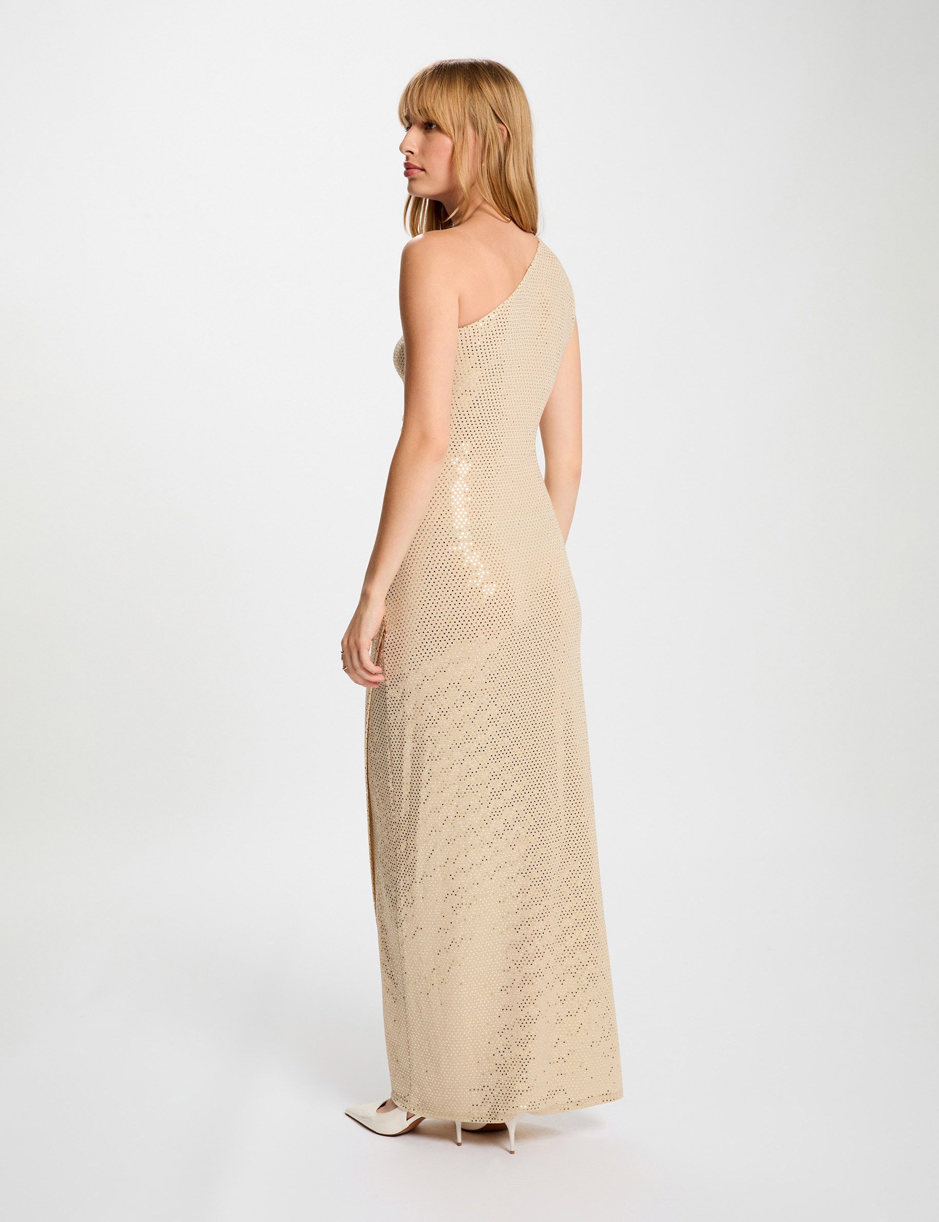 Asymmetrical maxi dress silver color women