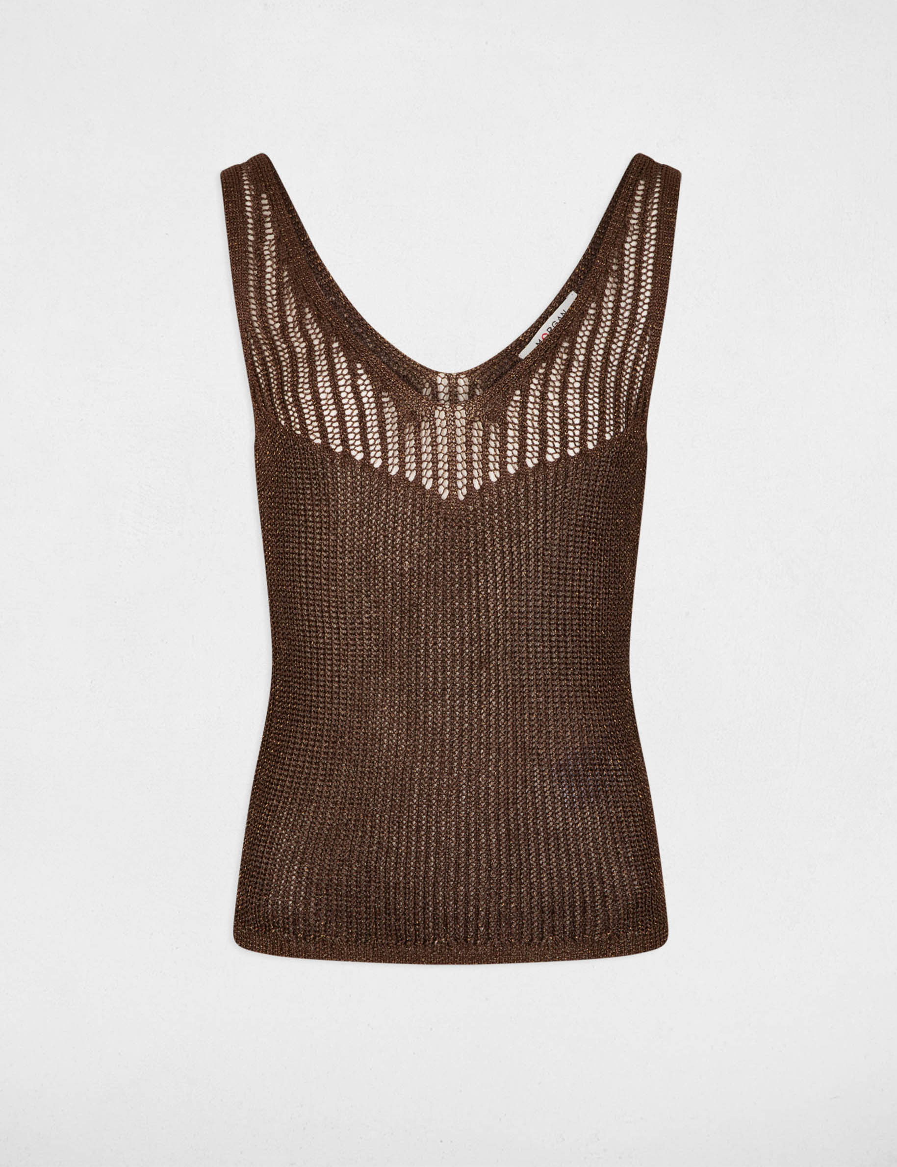 Fitted V-neck tank top dark brown women