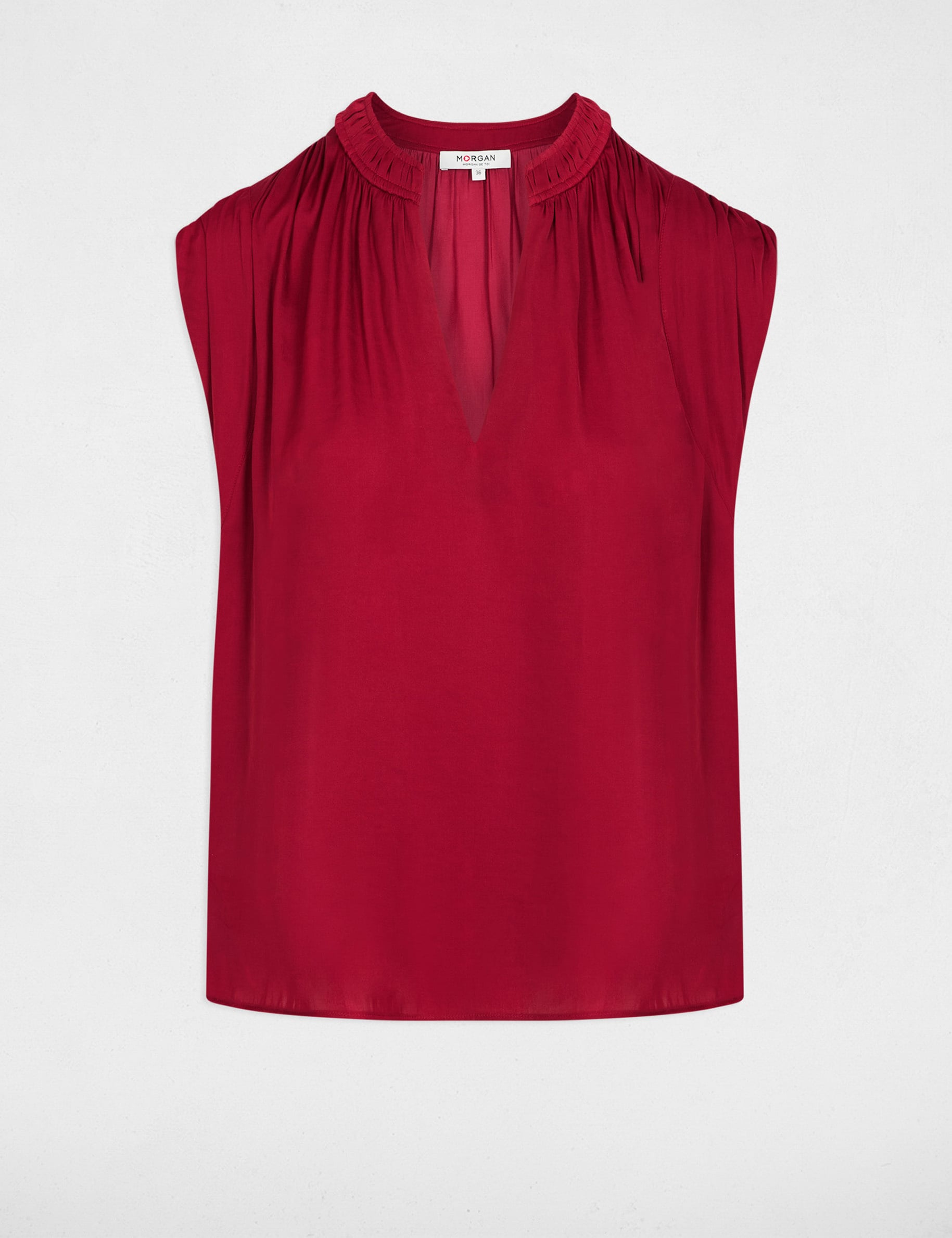 Satin short-sleeved blouse bordeaux women