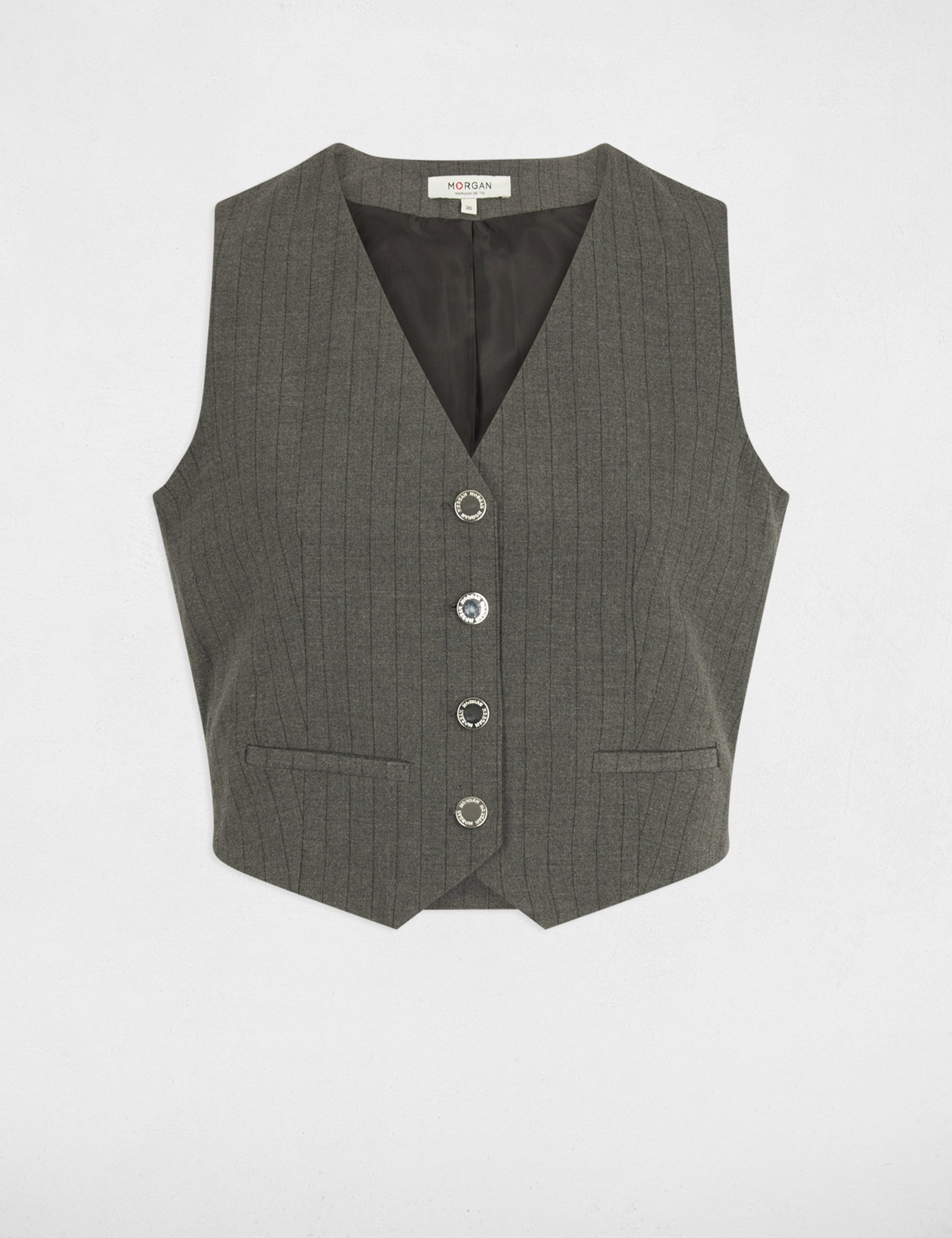 Striped sleeveless cardigan mid-grey women