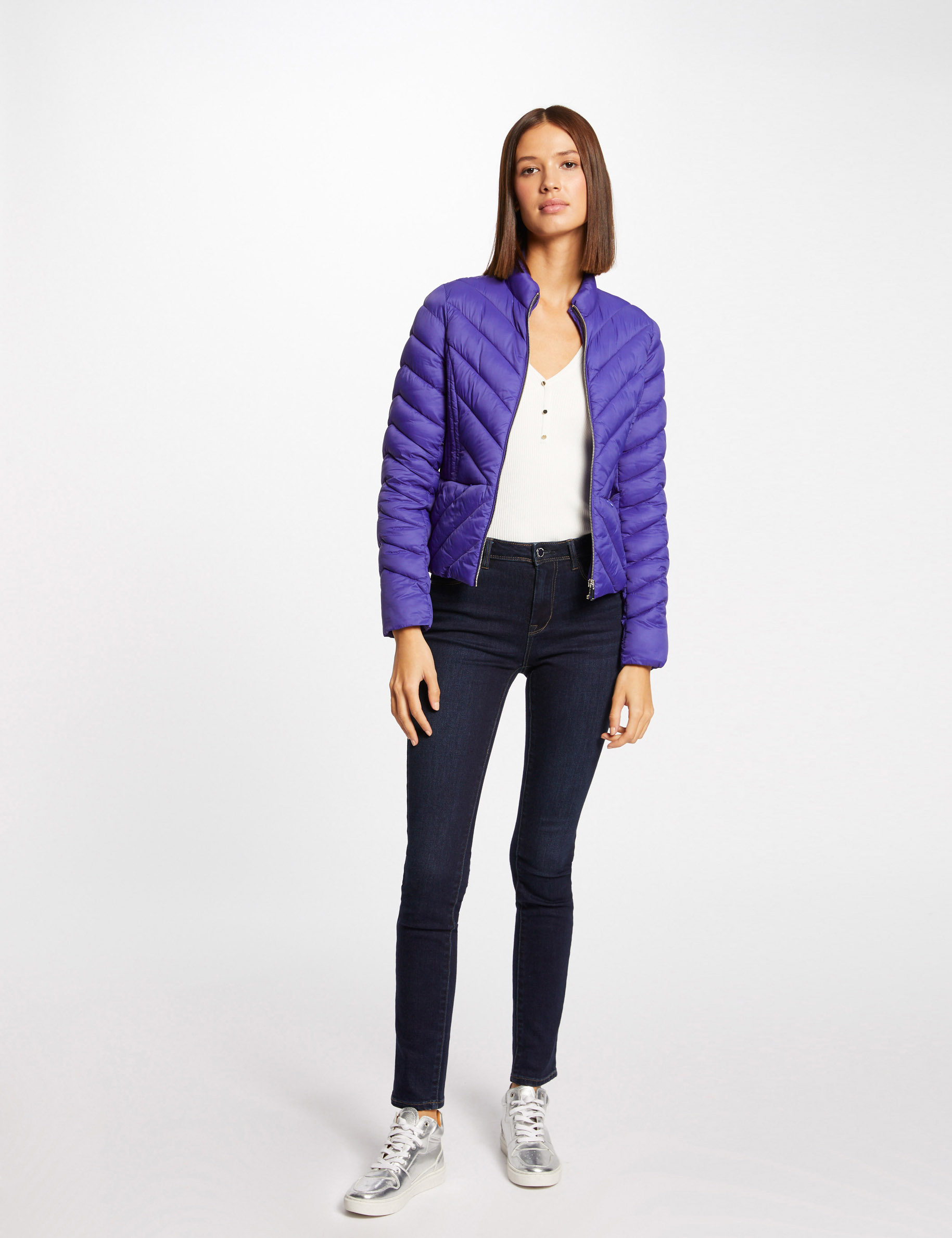 Straight zipped padded jacket purple ladies'