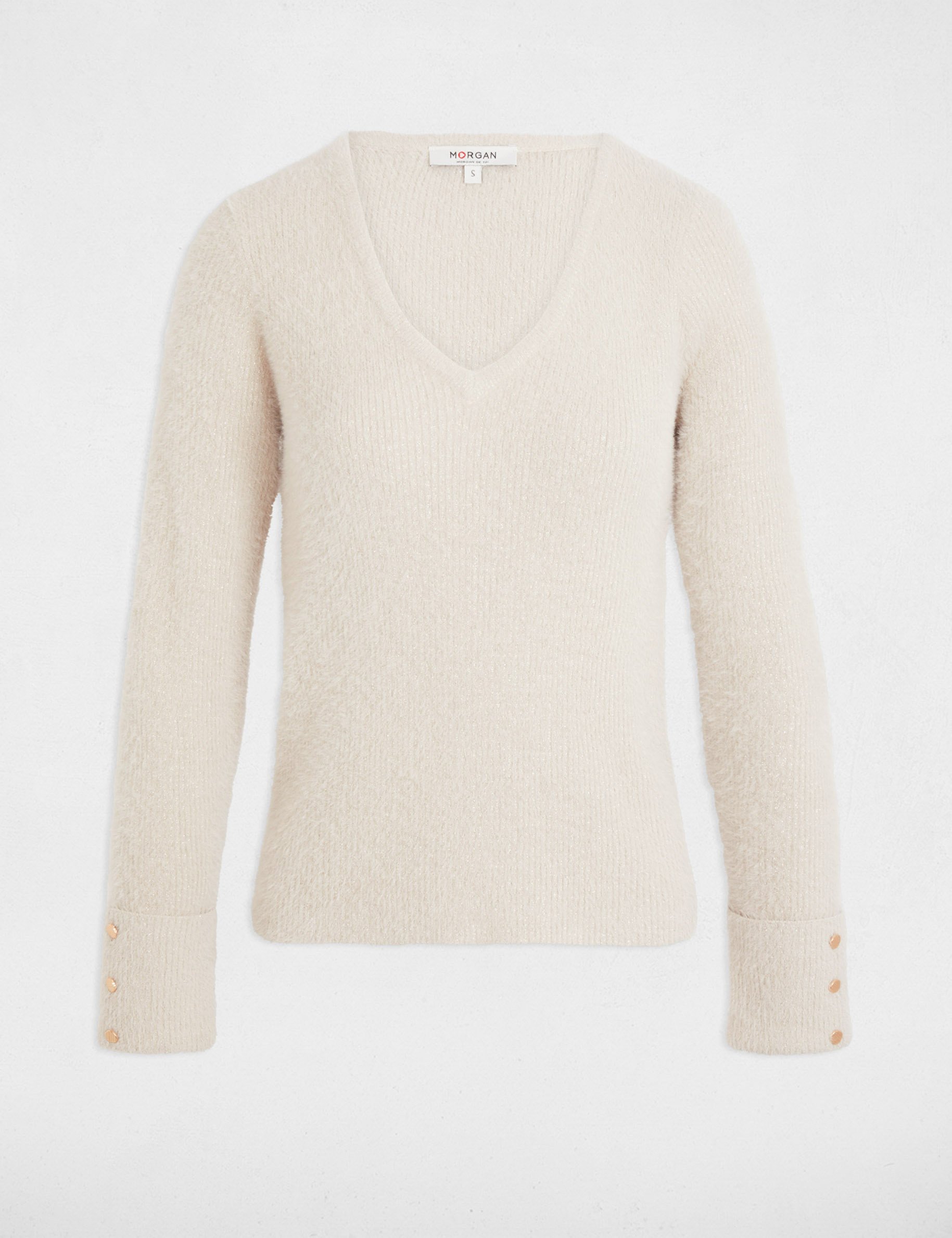 pull manches longues avec col en v sable femme Pull manches longues avec col en V sable femme