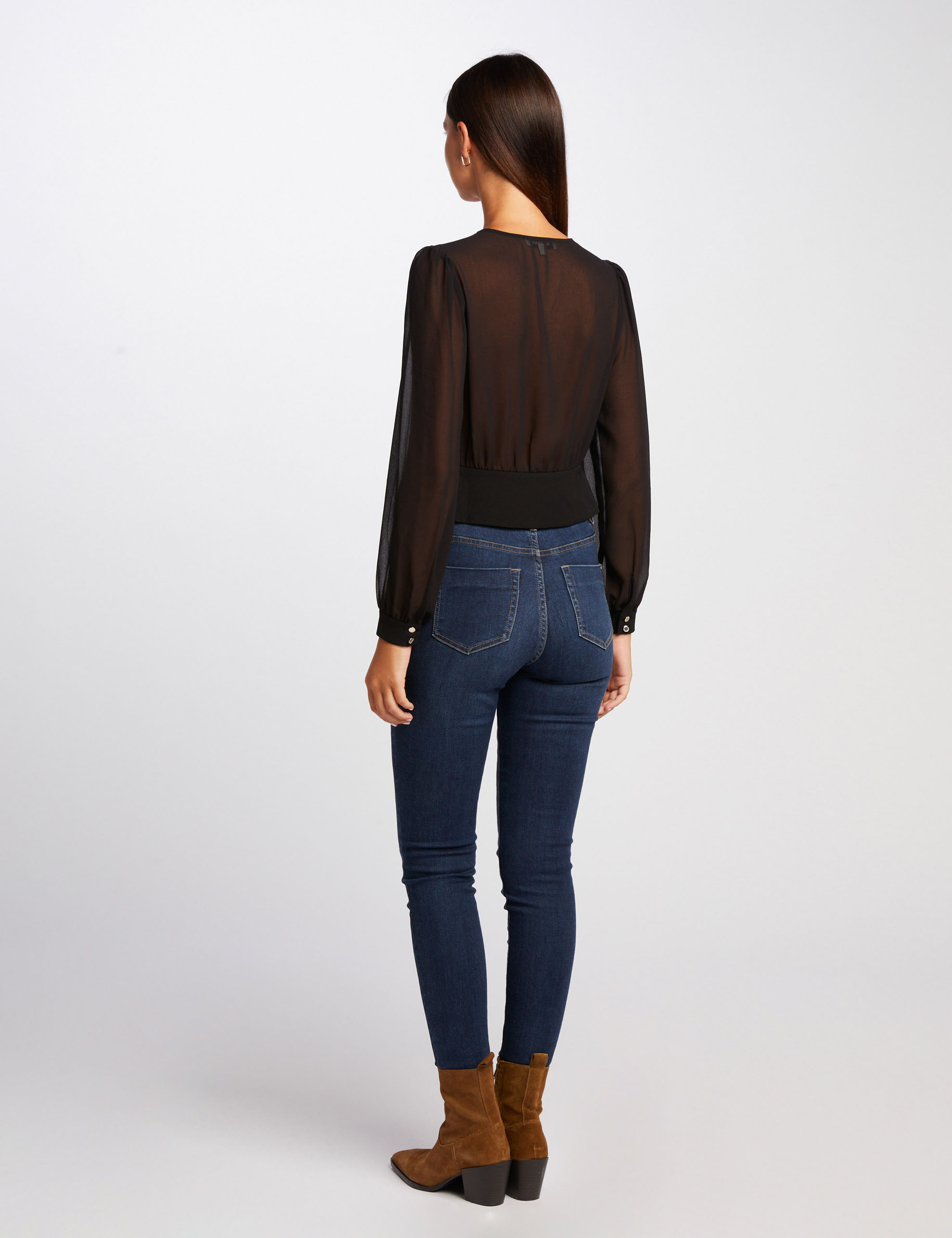 Long-sleeved blouse with lace black ladies'