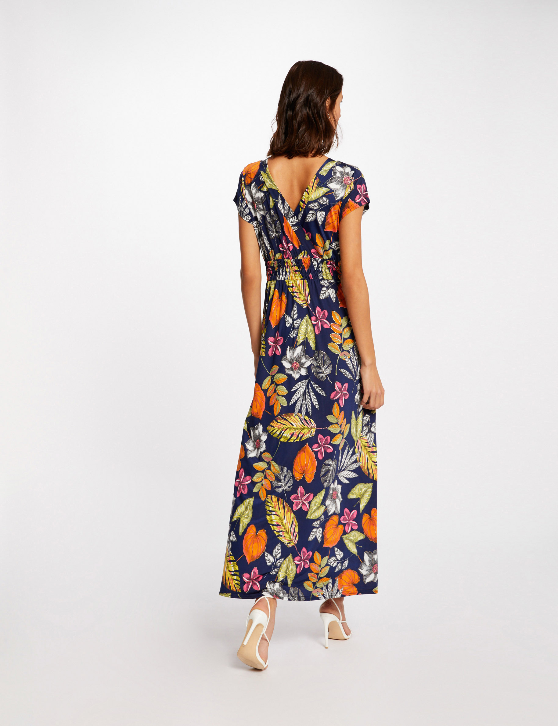 Maxi A-line dress with vegetal print multico ladies'