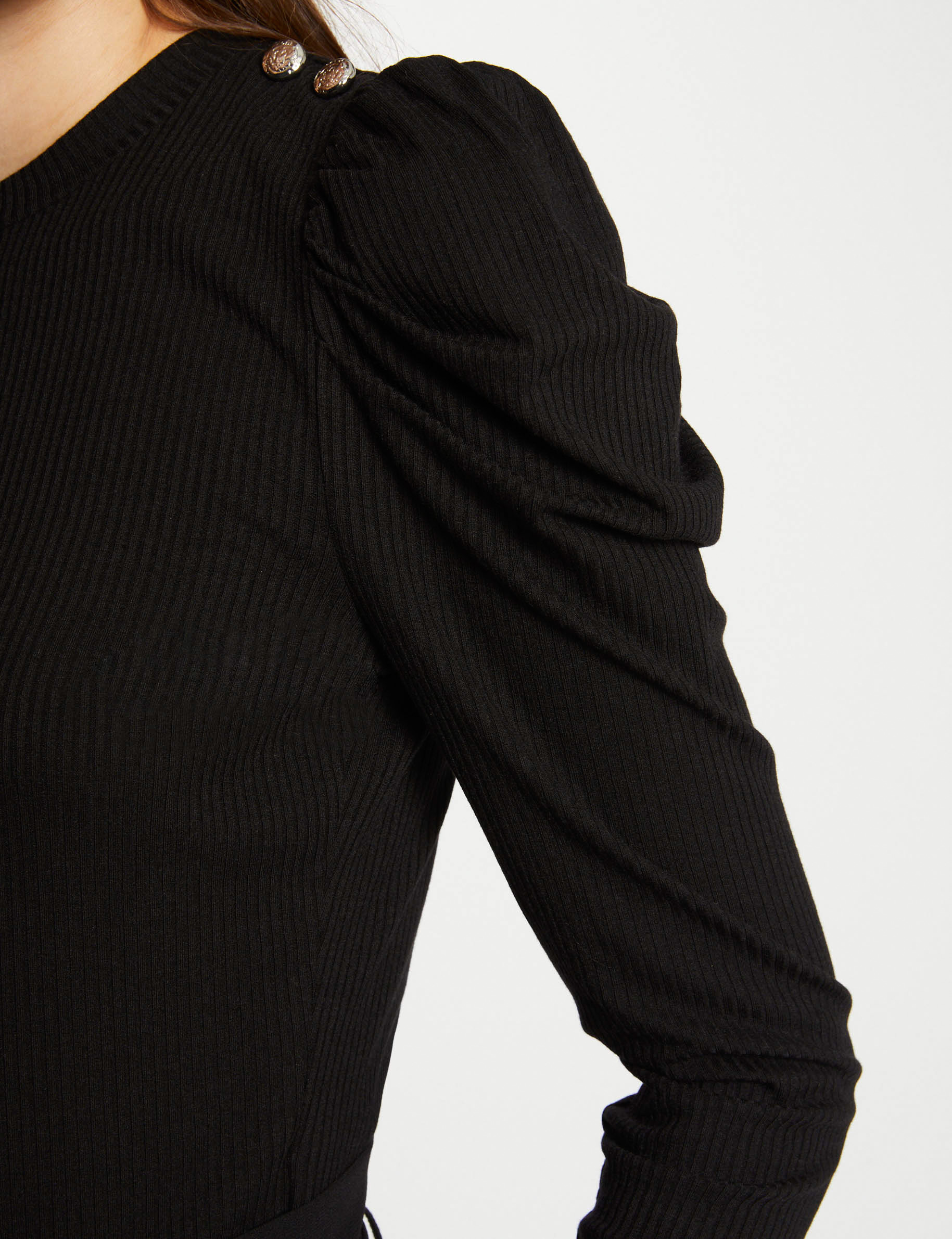 Ribbed long-sleeved t-shirt black women