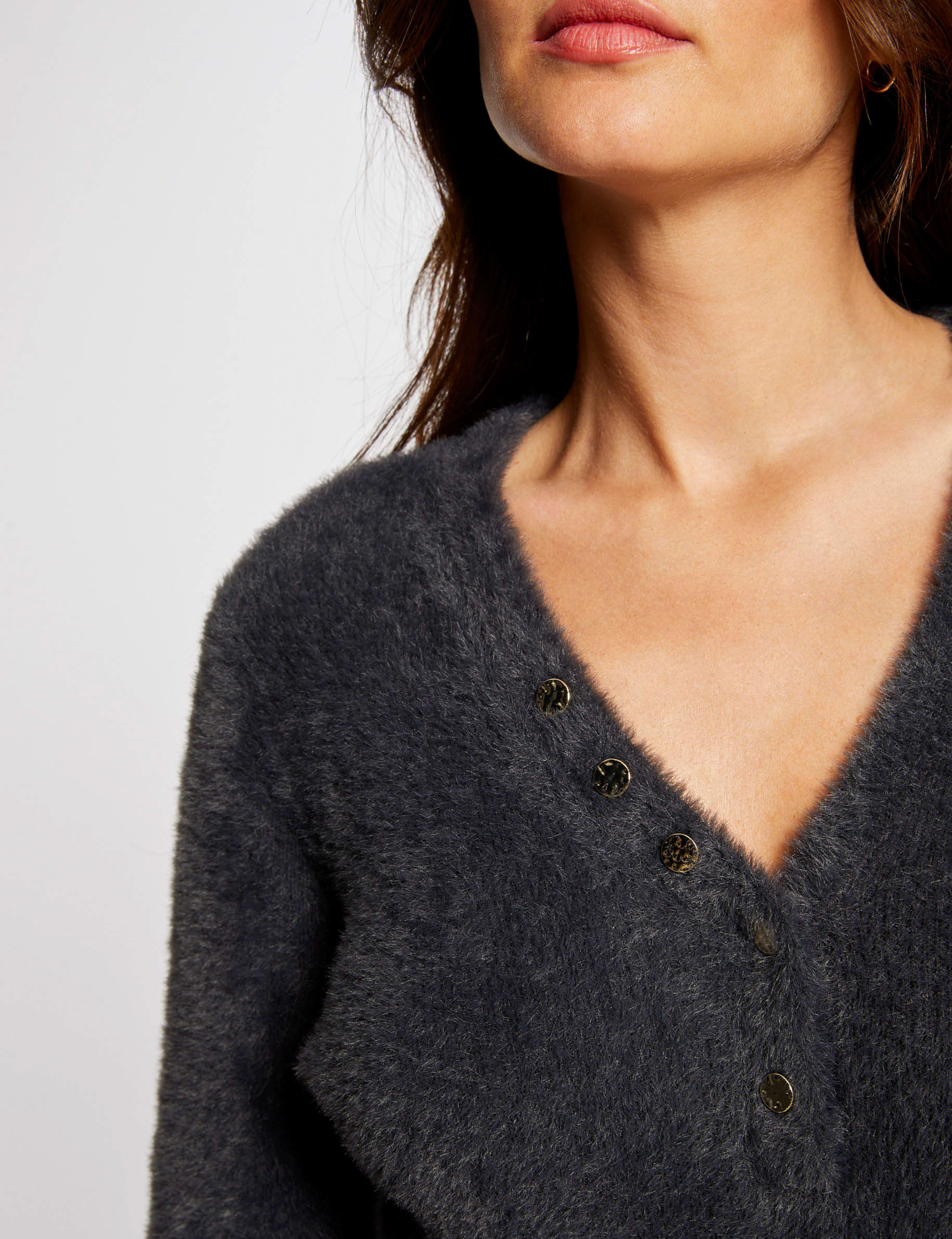 long sleeved jumper with v neck anthracite grey ladies Long-sleeved jumper with V-neck anthracite grey ladies'