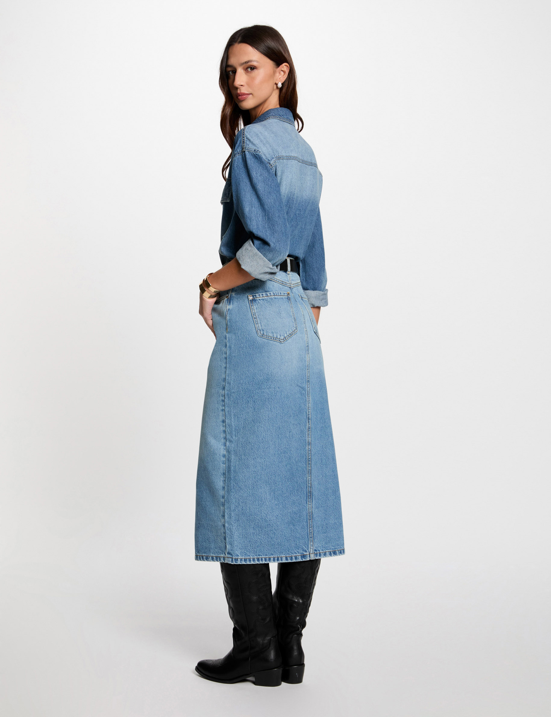Straight denim jacket stone wash denim women
