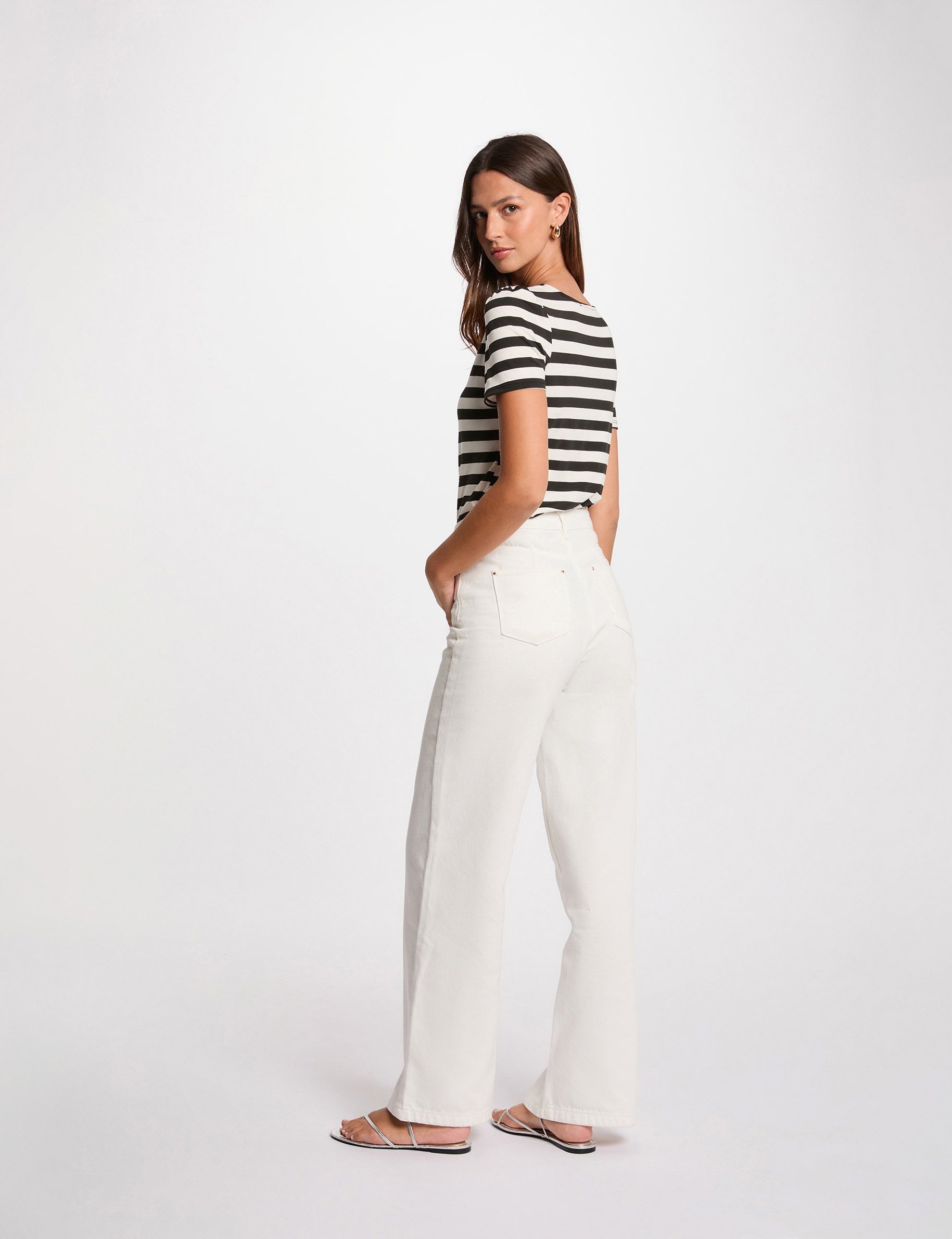 T-shirt manches courtes rayé blanc femme
