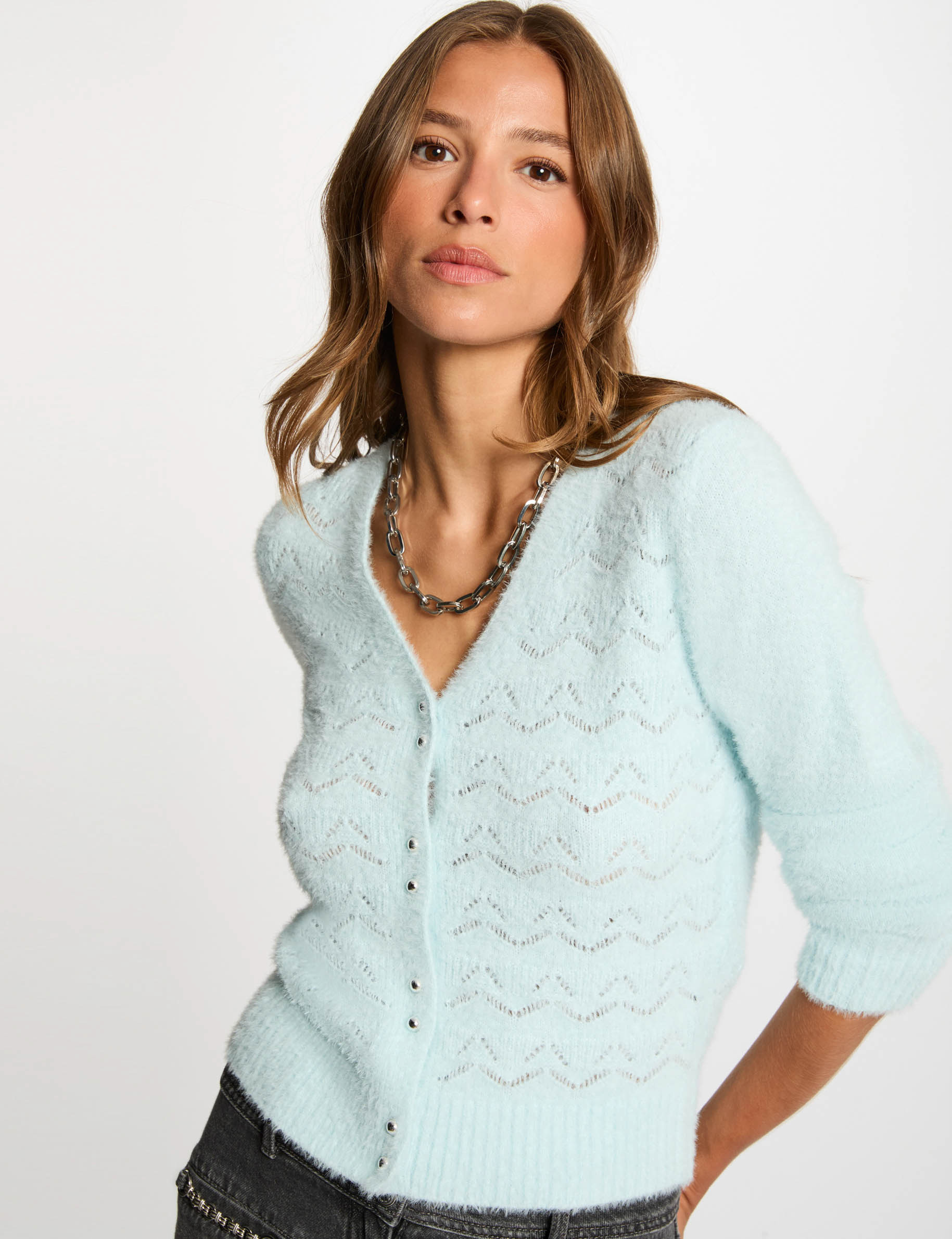 Long-sleeved cardigan sky blue women