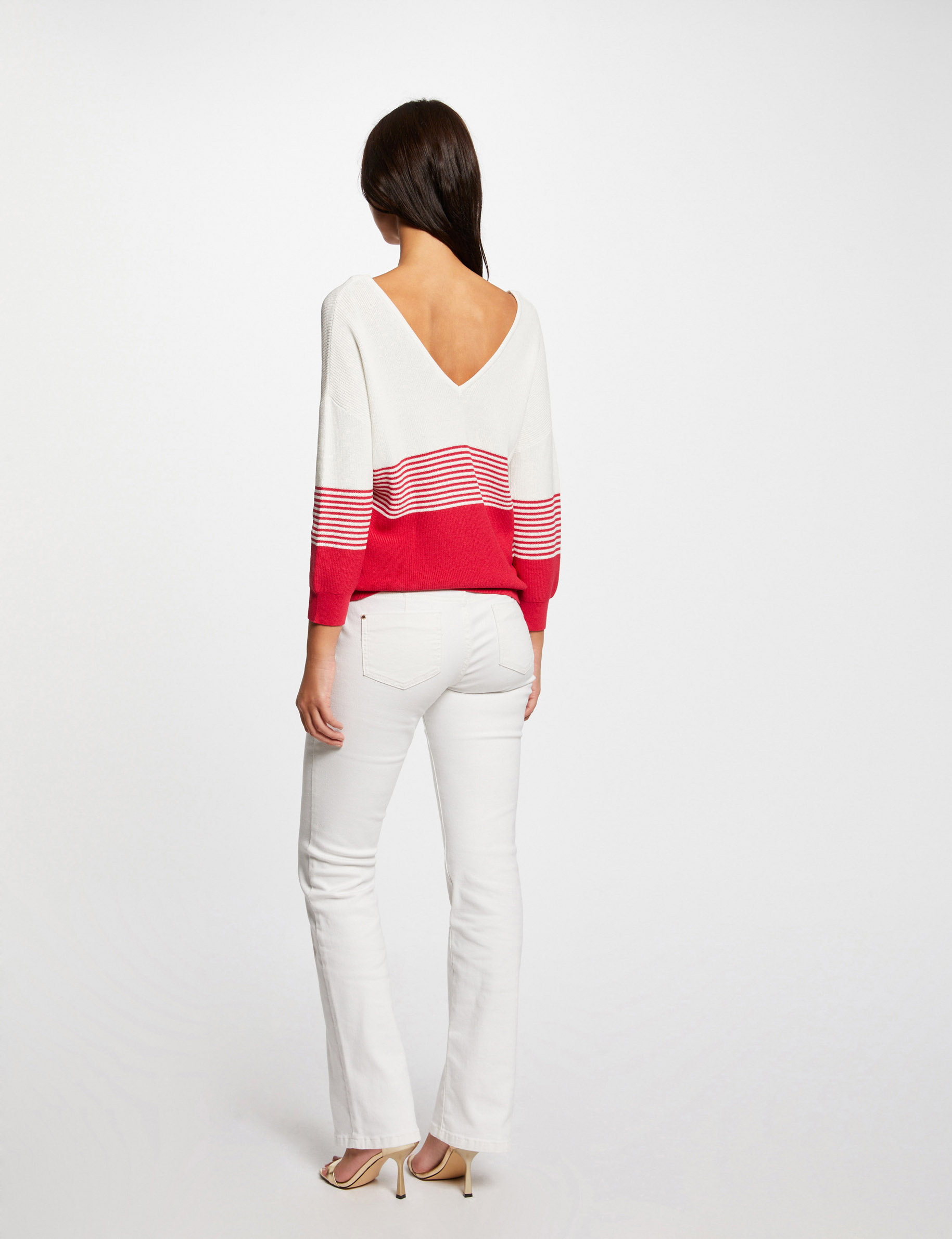 Jumper 3/4-length sleeves V-shaped back fuchsia ladies'