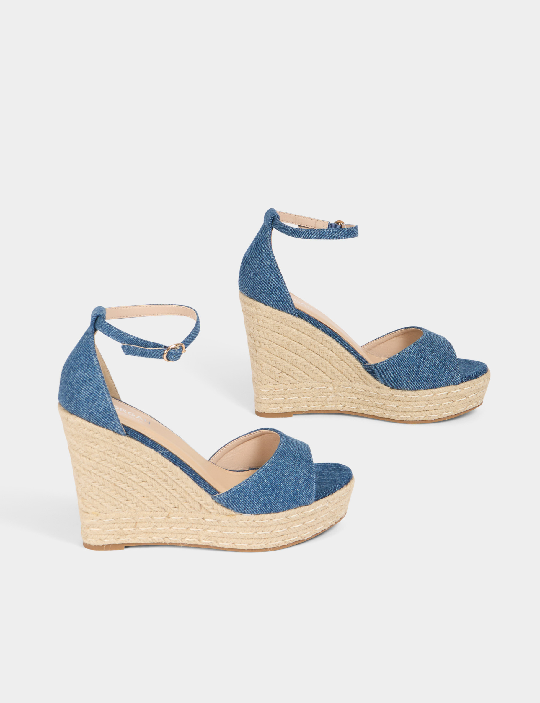 sandales compensees en jean denim brut femme Sandales compensées en jean denim brut femme