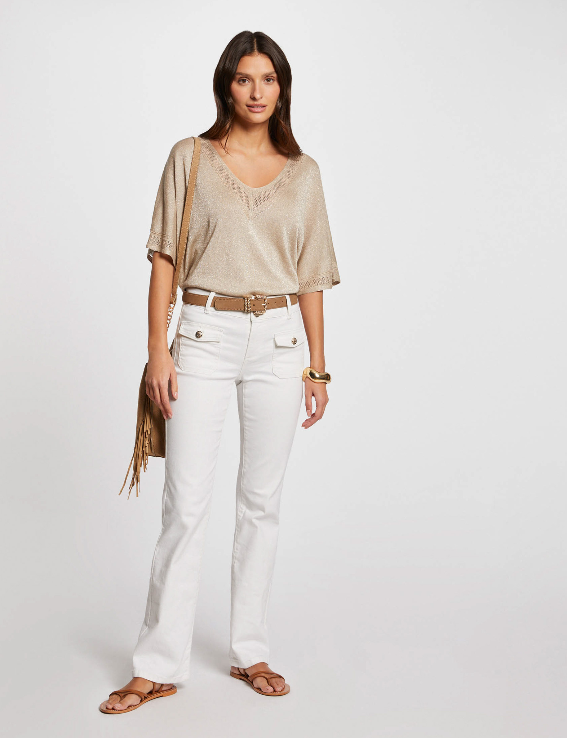 pull col en v manches courtes sable femme Pull col en V manches courtes sable femme