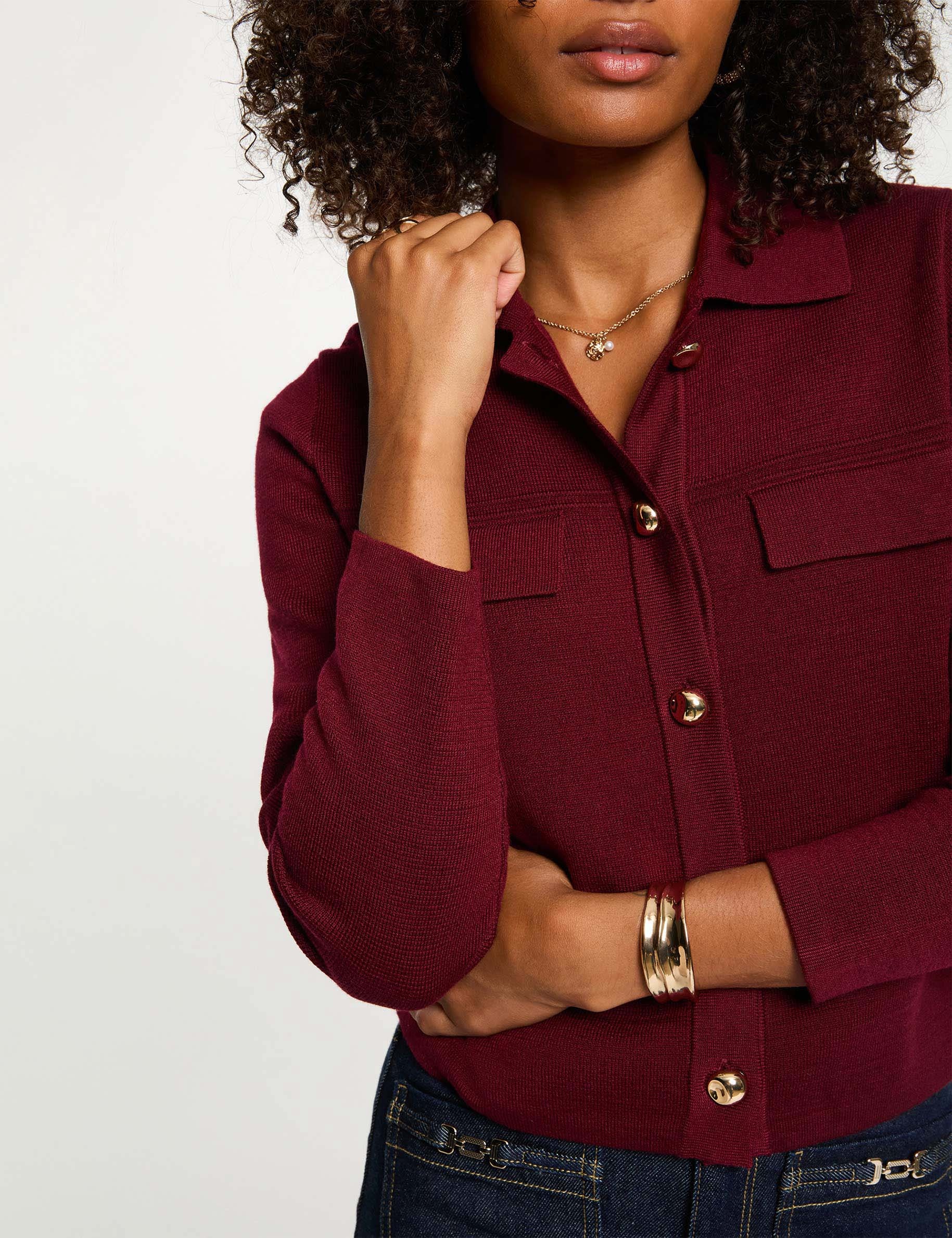 Gilet manches longues bordeaux femme