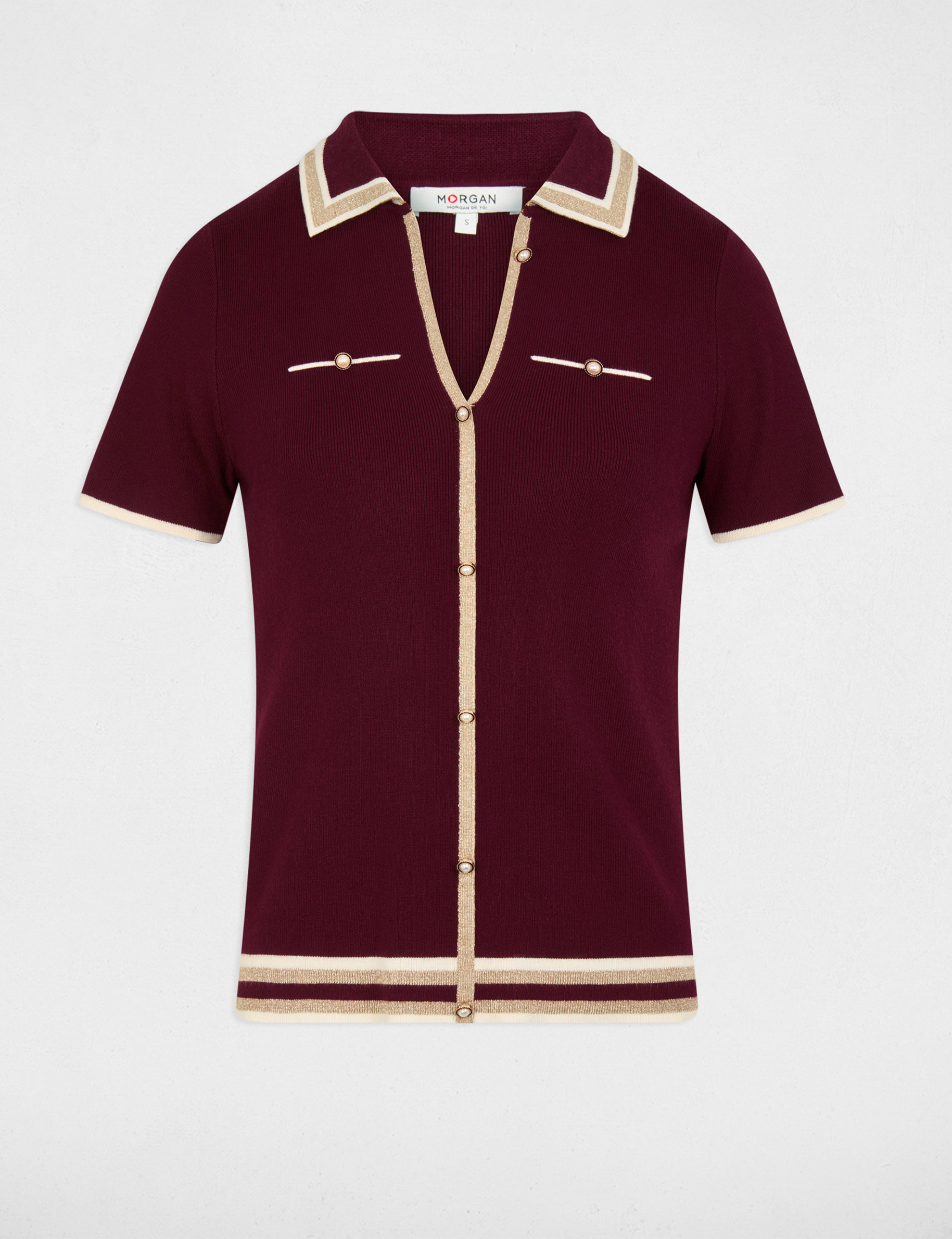 Jumper polo collar and short sleeves plum women