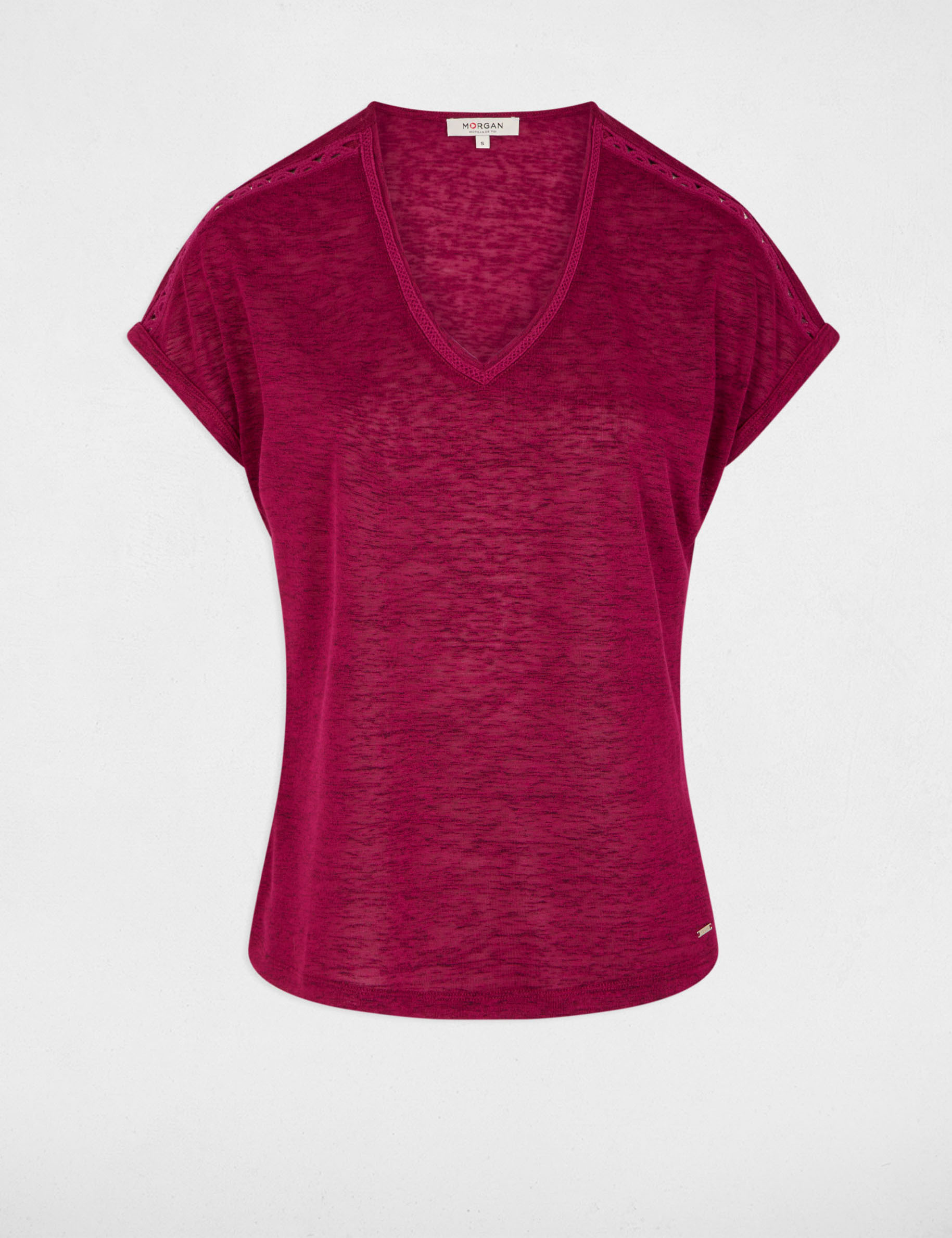 V-neck short-sleeve t-shirt plum women