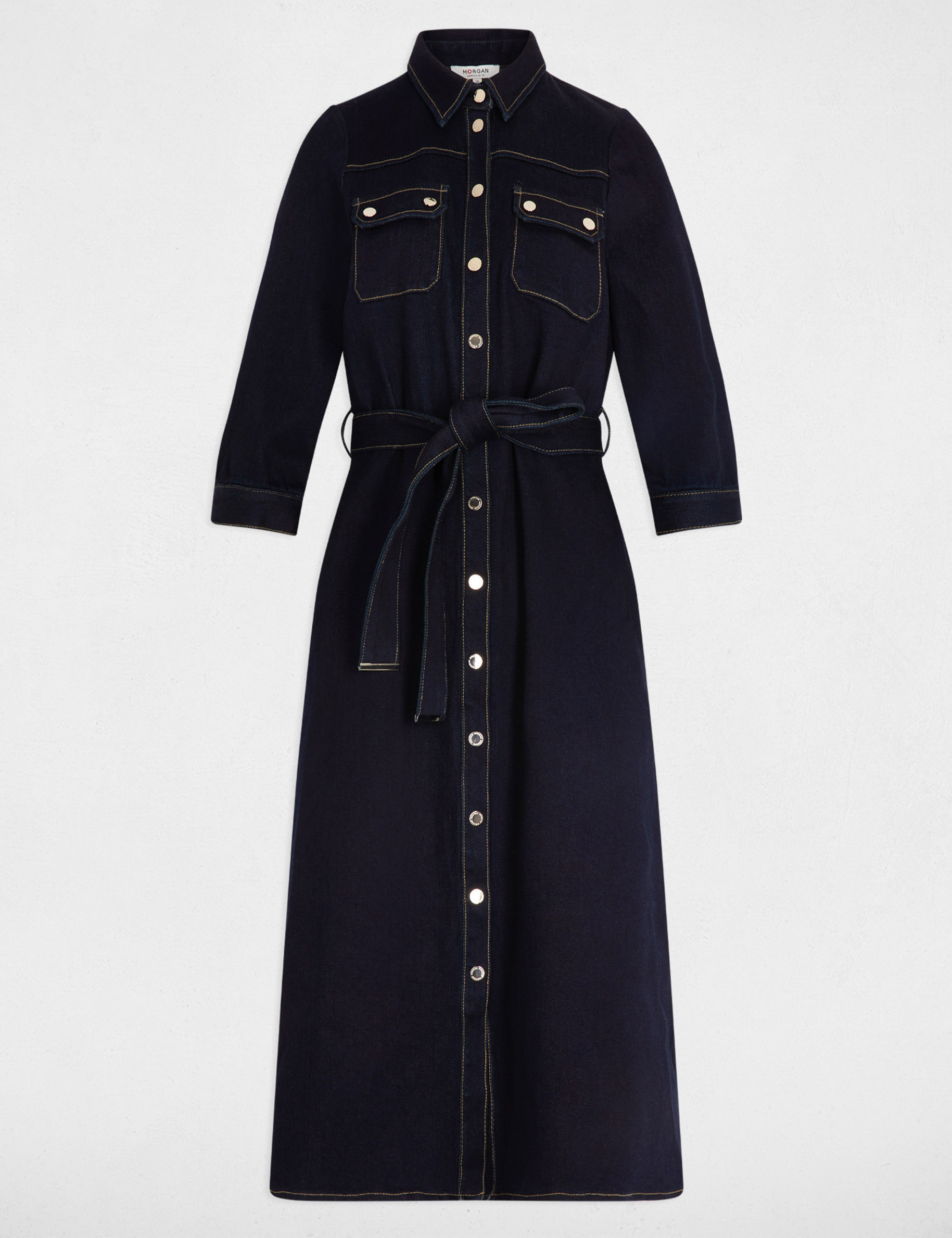 Robe 3/4 boutonnée denim brut femme