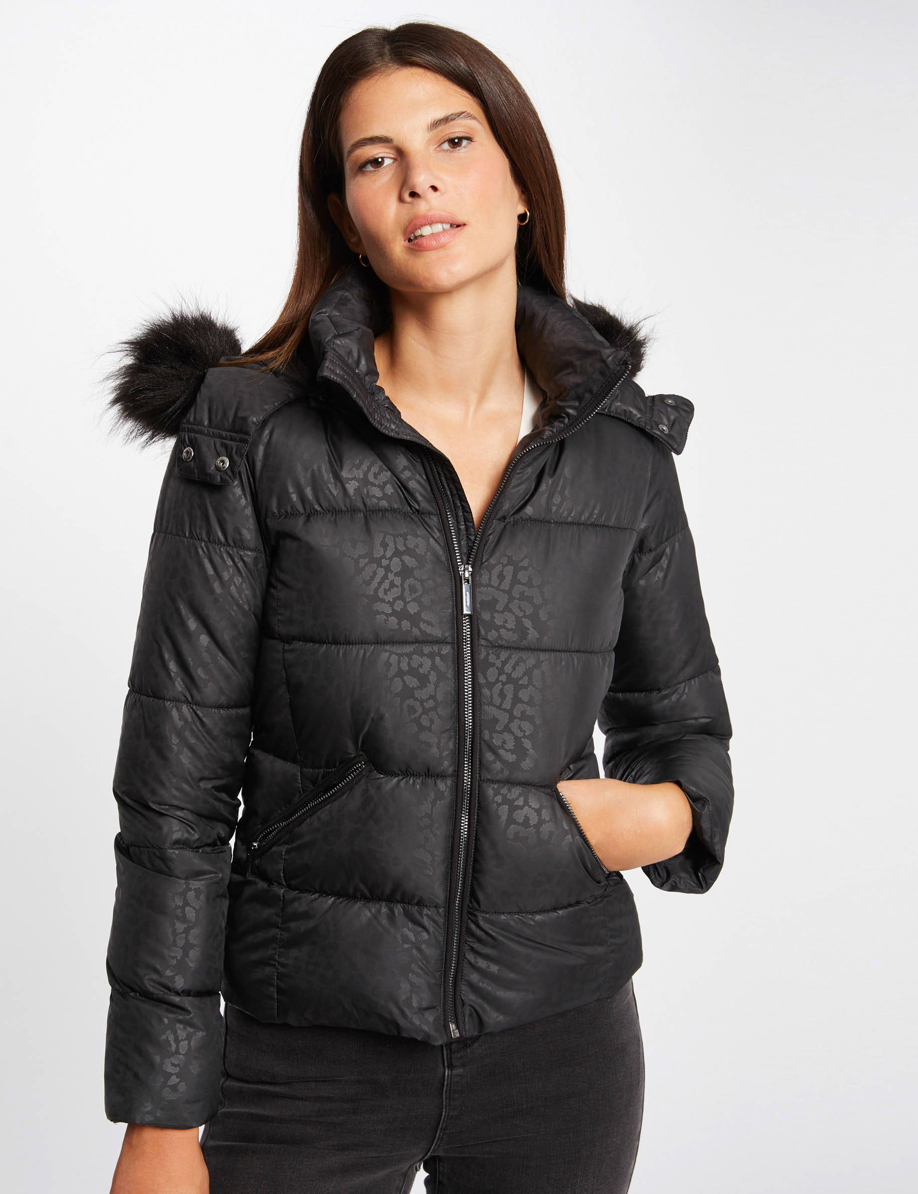 straight padded jacket leopard print black ladies Straight padded jacket leopard print black ladies'