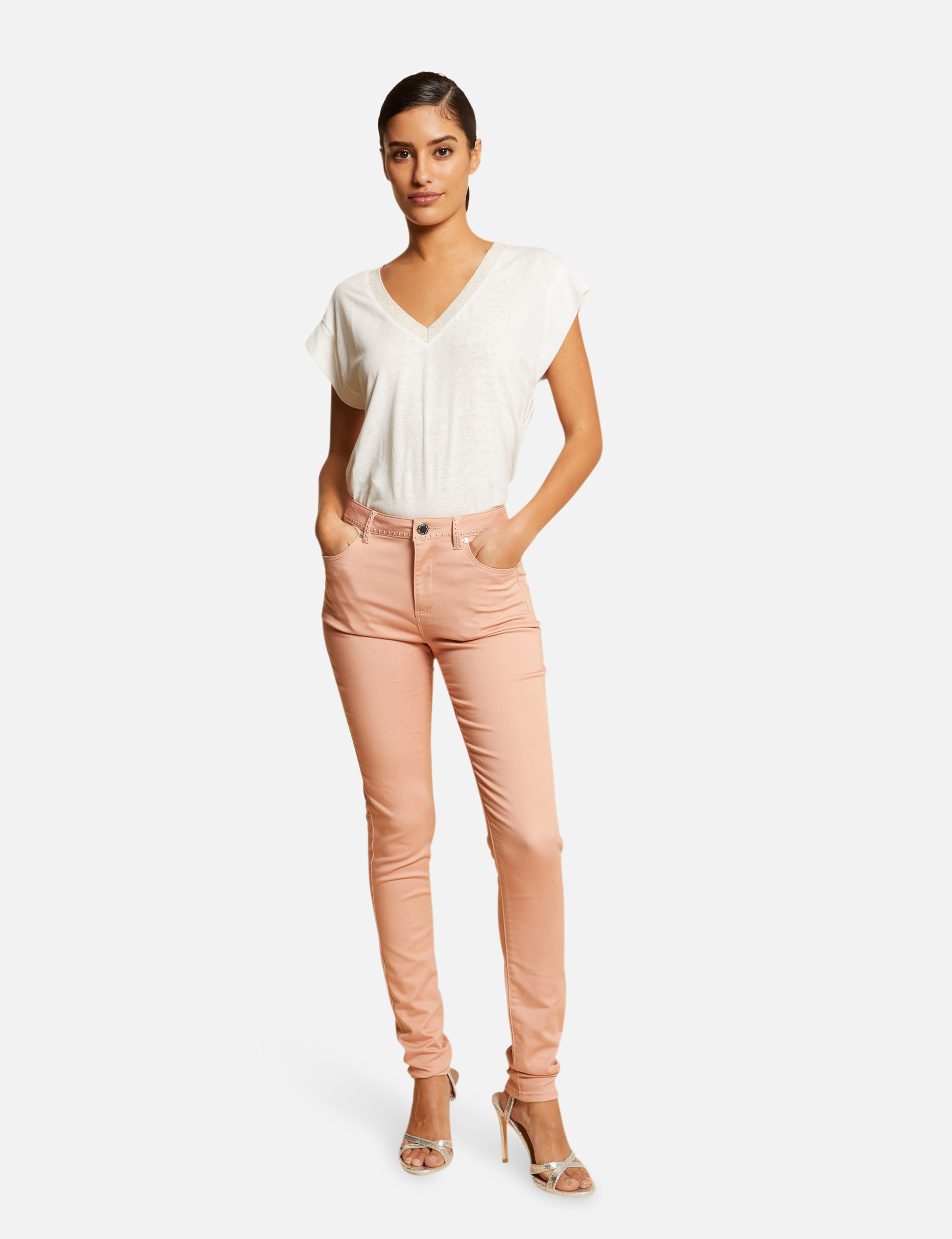 Slim trousers with studs antique pink ladies' Slim trousers with studs antique pink ladies'
