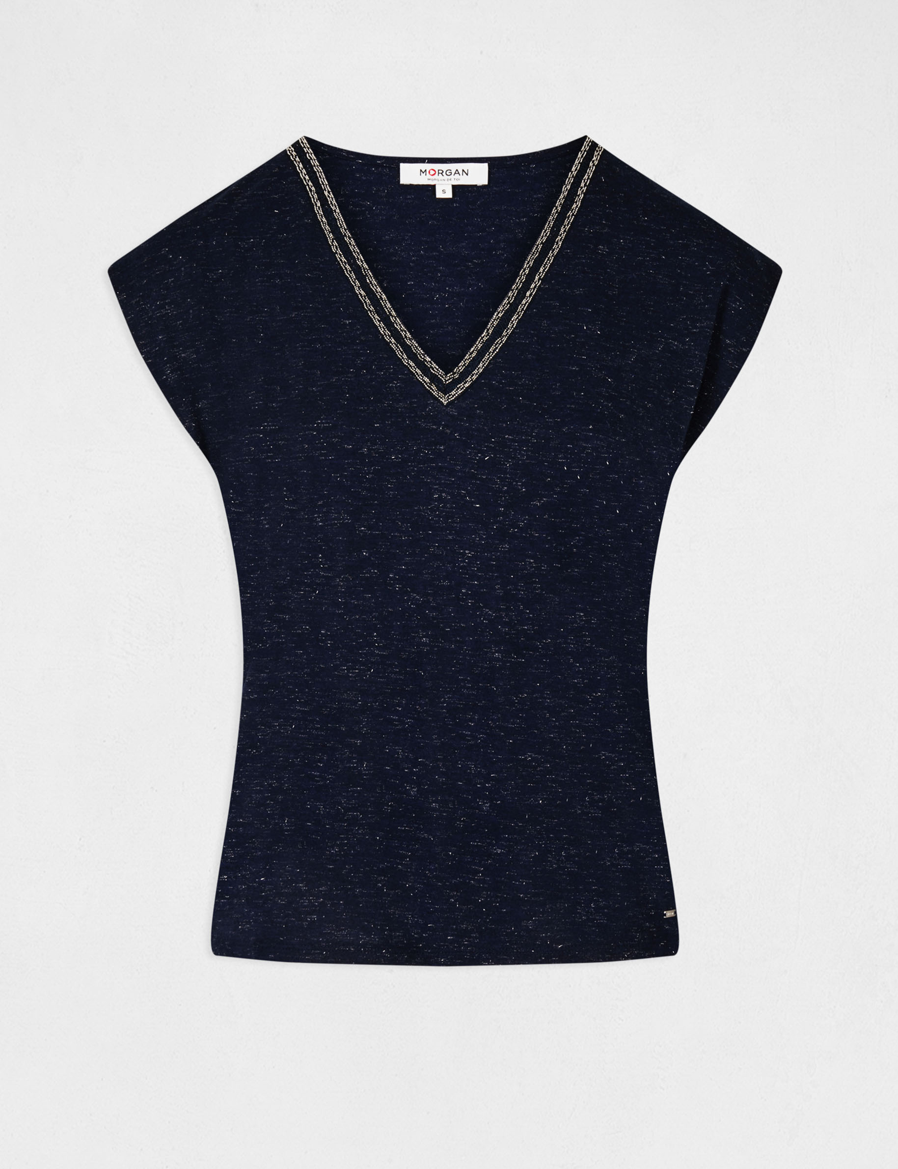 Short-sleeved t-shirt with V-neck navy ladies'
