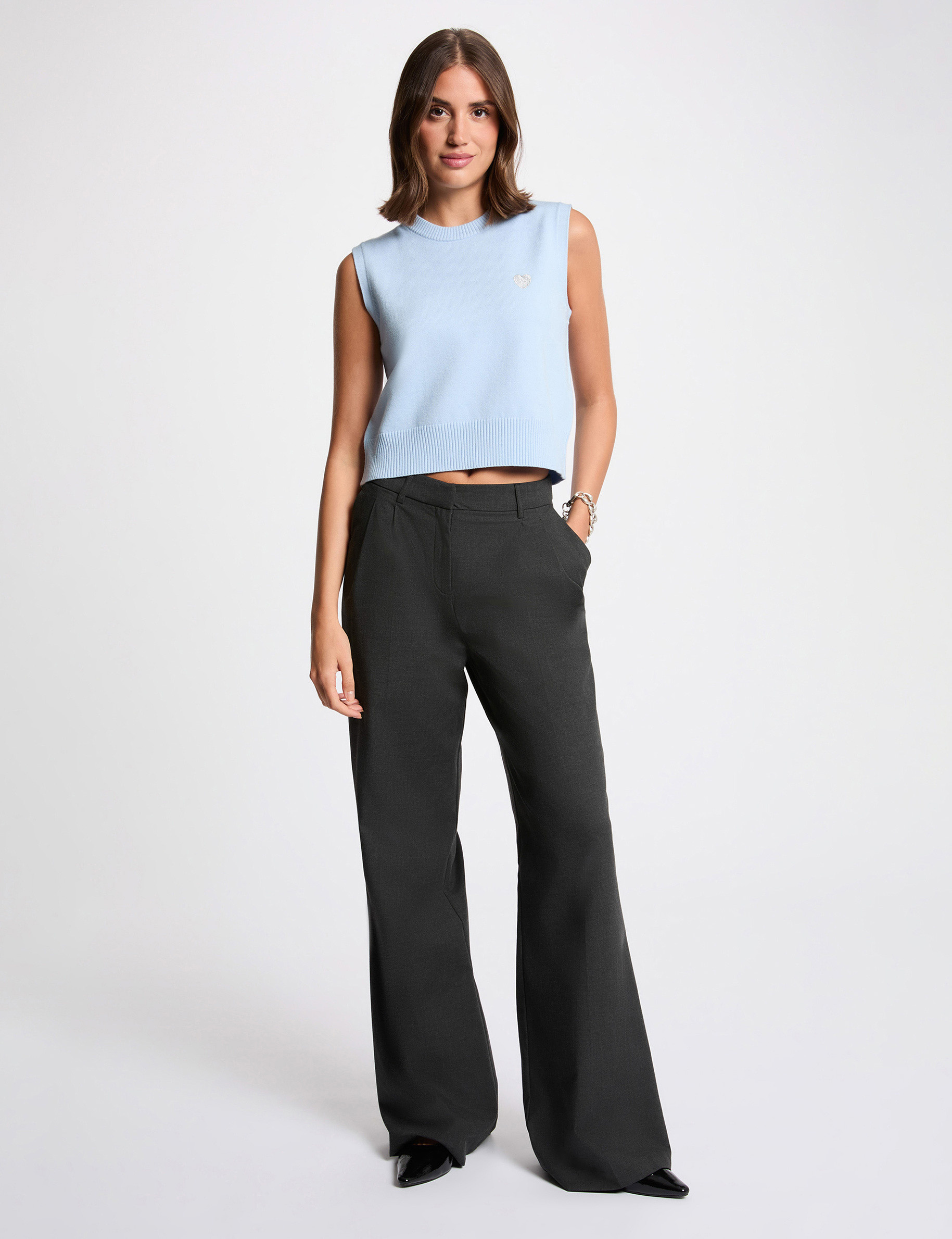 Sleeveless embroidered sweater sky blue women